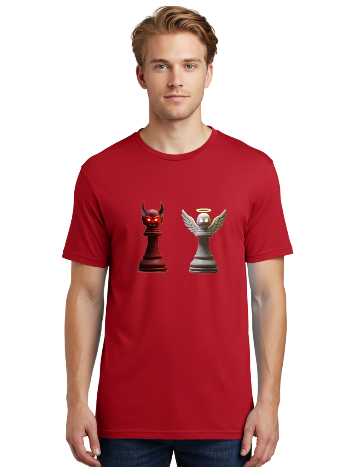 Devil-And-Angel-Chess-Pieces Men'S Graphic Tee, 100% Cotton, Comfortable Casual Summer Wear, Machine Washable, Vintage Camera, Old Camera, Antique Camera, Black Camera, Classic Photography, Photography Equipment, Nostalgic Device, Film Camera, Bah898
