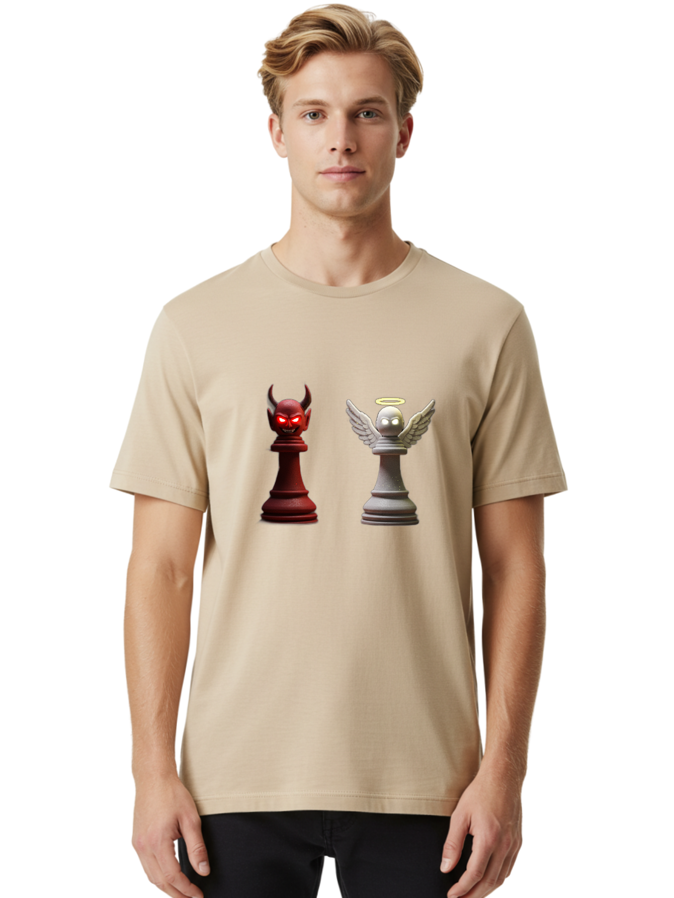 Devil-And-Angel-Chess-Pieces Men'S Graphic Tee, 100% Cotton, Comfortable Casual Summer Wear, Machine Washable, Vintage Camera, Old Camera, Antique Camera, Black Camera, Classic Photography, Photography Equipment, Nostalgic Device, Film Camera, Bah898