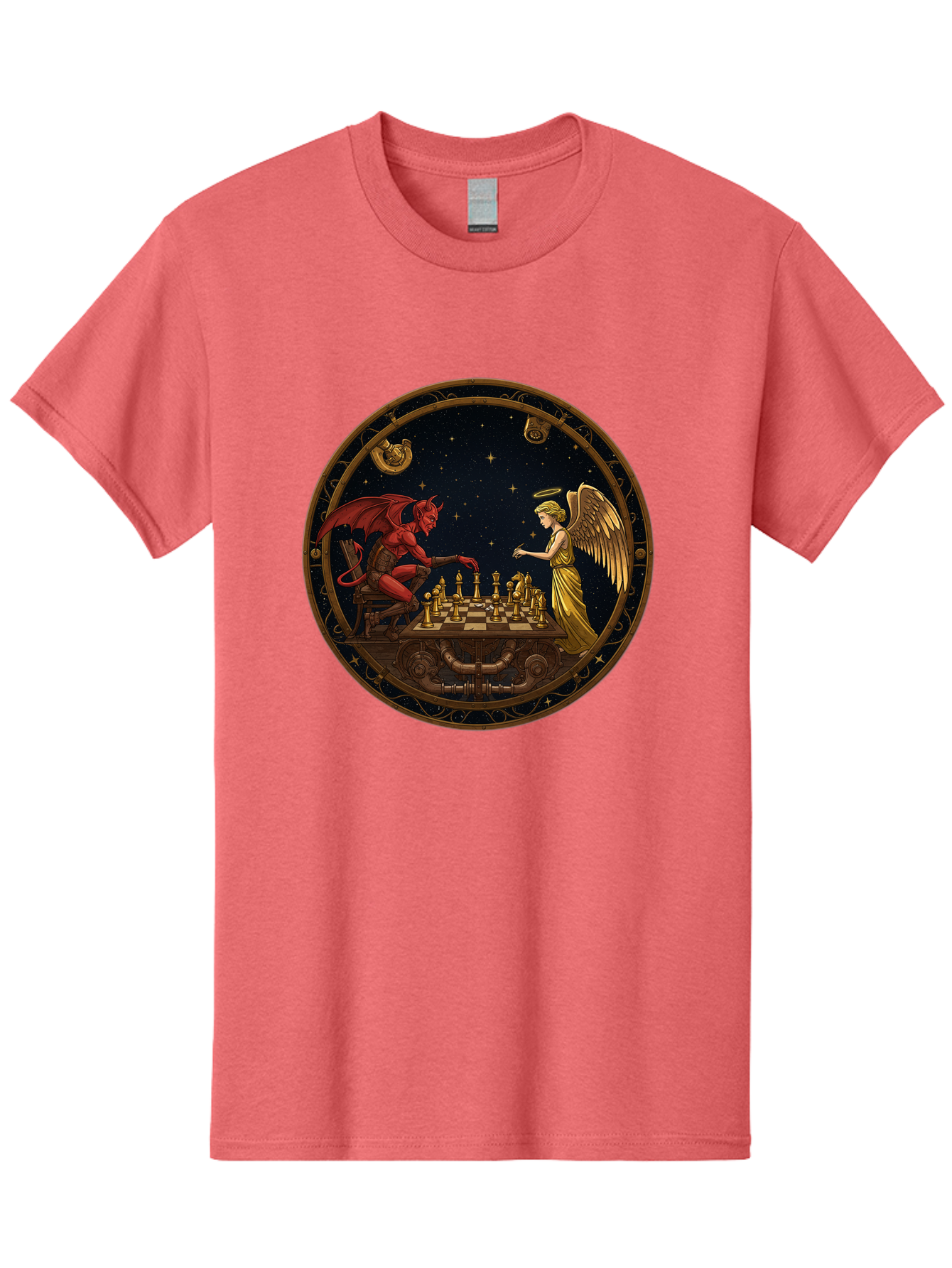 Devil-Vs-Angel-Chess-1 Men'S Graphic Tee, 100% Cotton, Comfortable Casual Summer Wear, Machine Washable, Vintage Camera, Old Camera, Antique Camera, Black Camera, Classic Photography, Photography Equipment, Nostalgic Device, Film Camera, Bah903