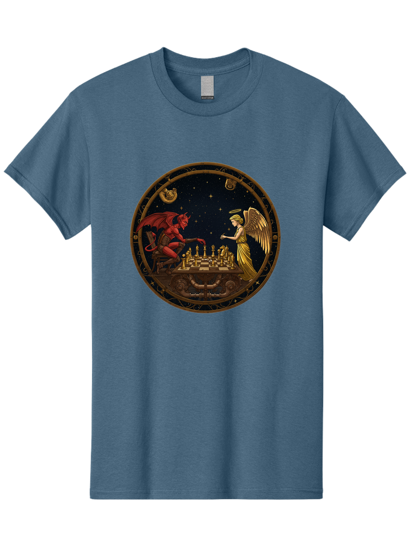 Devil-Vs-Angel-Chess-1 Men'S Graphic Tee, 100% Cotton, Comfortable Casual Summer Wear, Machine Washable, Vintage Camera, Old Camera, Antique Camera, Black Camera, Classic Photography, Photography Equipment, Nostalgic Device, Film Camera, Bah903