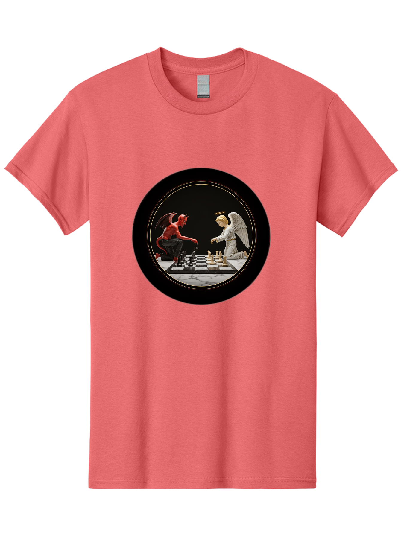 Devil-Vs-Angel-Chess-2 Men'S Graphic Tee, 100% Cotton, Comfortable Casual Summer Wear, Machine Washable, Vintage Camera, Old Camera, Antique Camera, Black Camera, Classic Photography, Photography Equipment, Nostalgic Device, Film Camera, Bah904