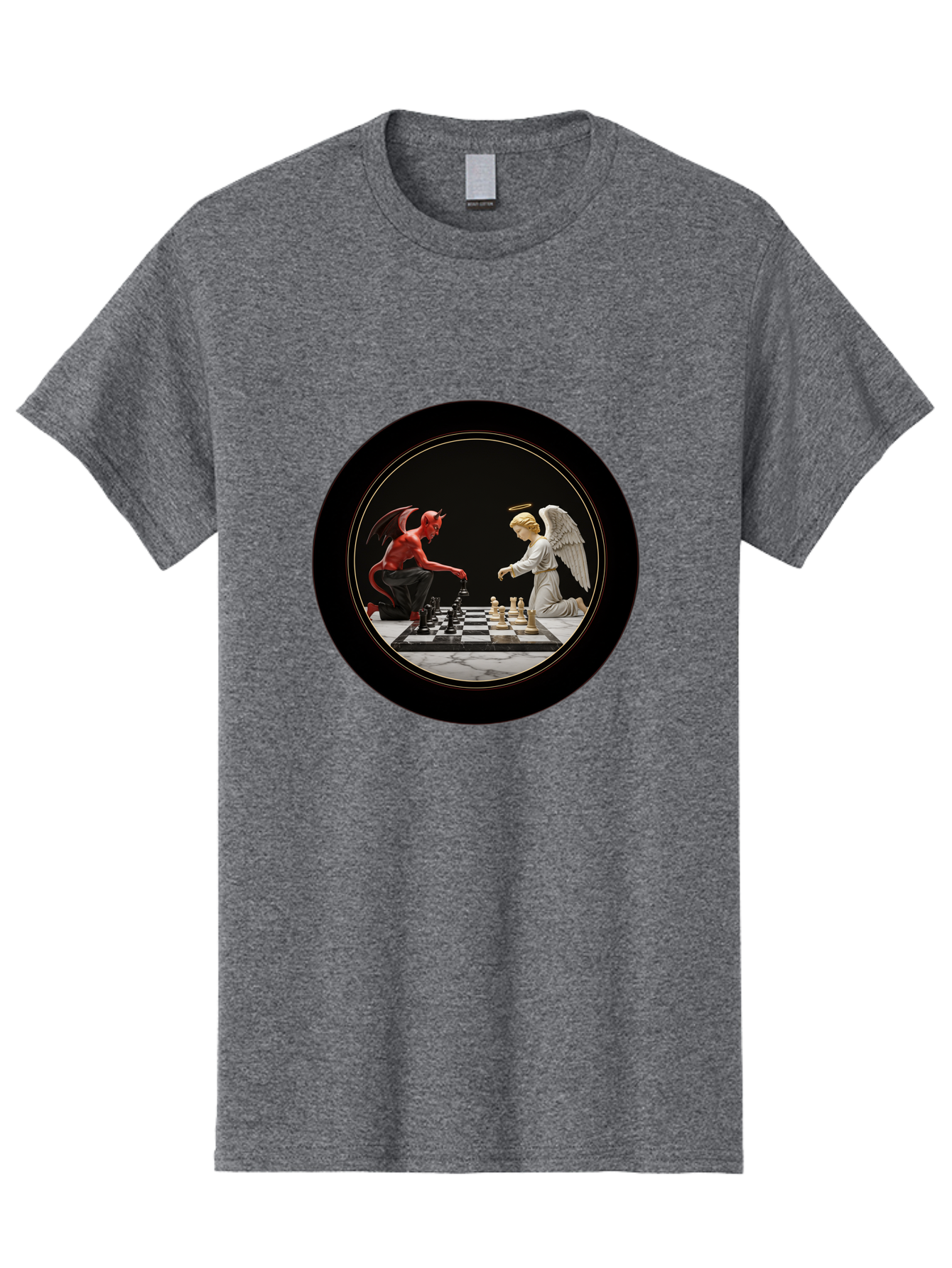 Devil-Vs-Angel-Chess-2 Men'S Graphic Tee, 100% Cotton, Comfortable Casual Summer Wear, Machine Washable, Vintage Camera, Old Camera, Antique Camera, Black Camera, Classic Photography, Photography Equipment, Nostalgic Device, Film Camera, Bah904