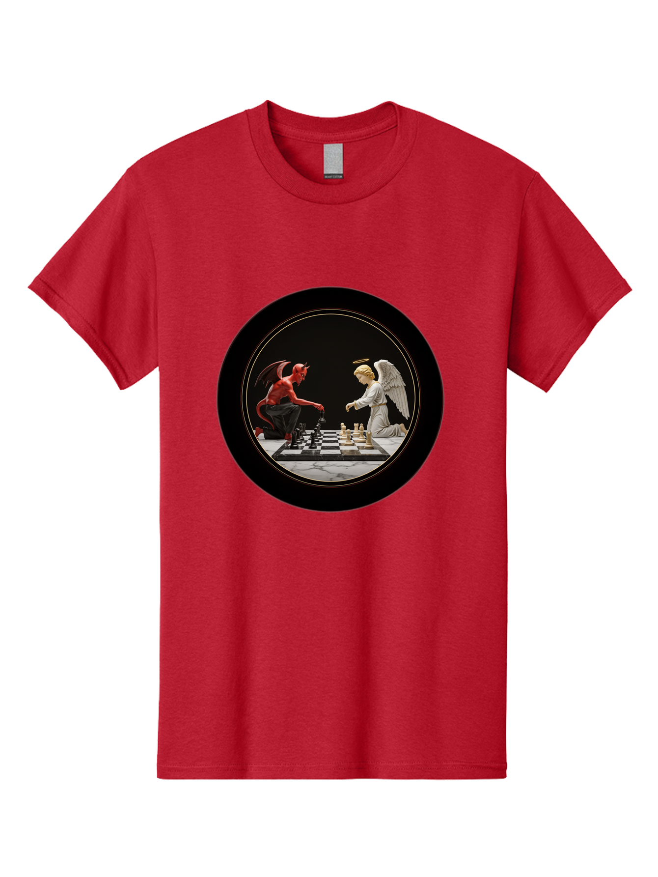 Devil-Vs-Angel-Chess-2 Men'S Graphic Tee, 100% Cotton, Comfortable Casual Summer Wear, Machine Washable, Vintage Camera, Old Camera, Antique Camera, Black Camera, Classic Photography, Photography Equipment, Nostalgic Device, Film Camera, Bah904