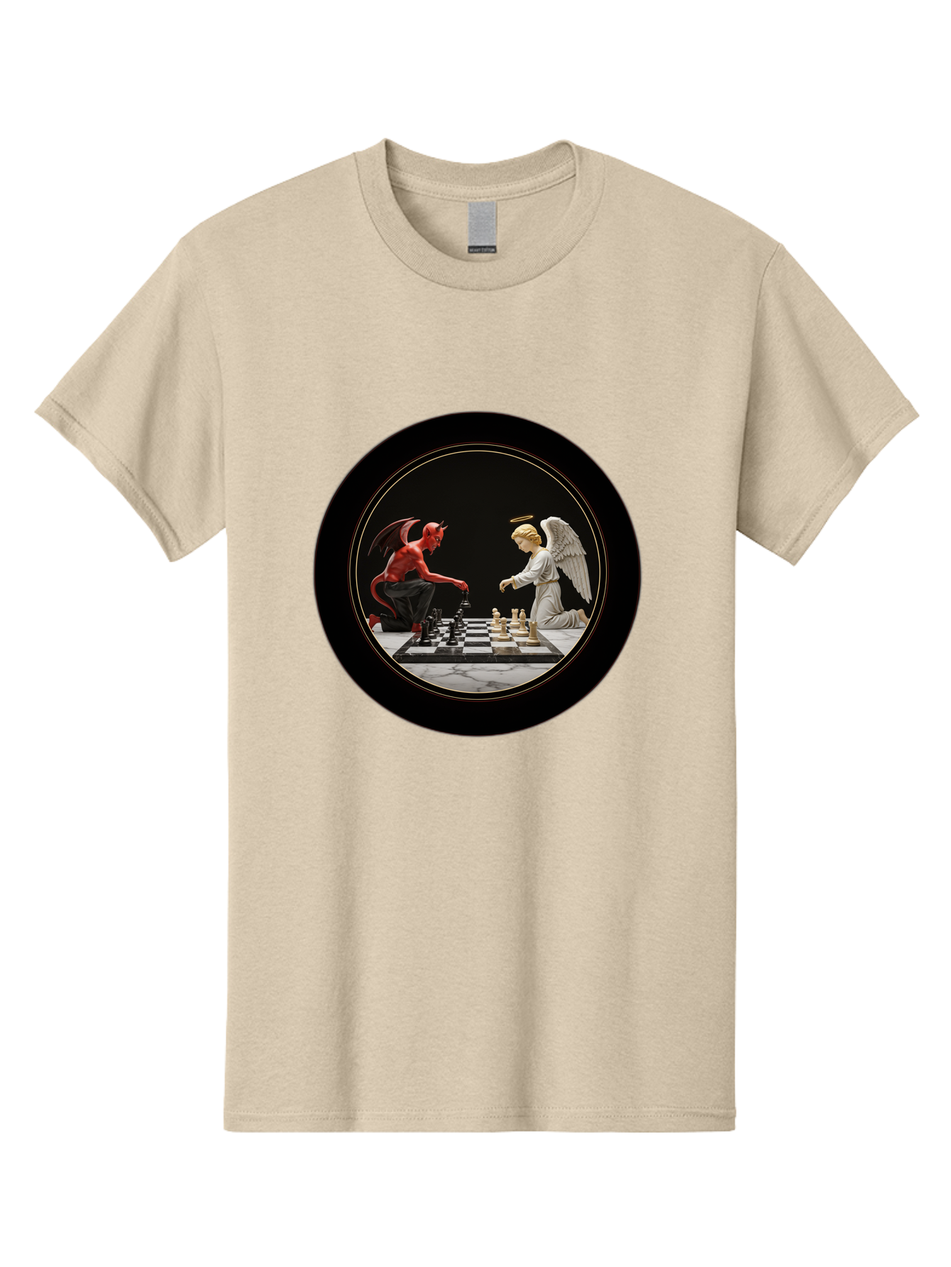 Devil-Vs-Angel-Chess-2 Men'S Graphic Tee, 100% Cotton, Comfortable Casual Summer Wear, Machine Washable, Vintage Camera, Old Camera, Antique Camera, Black Camera, Classic Photography, Photography Equipment, Nostalgic Device, Film Camera, Bah904