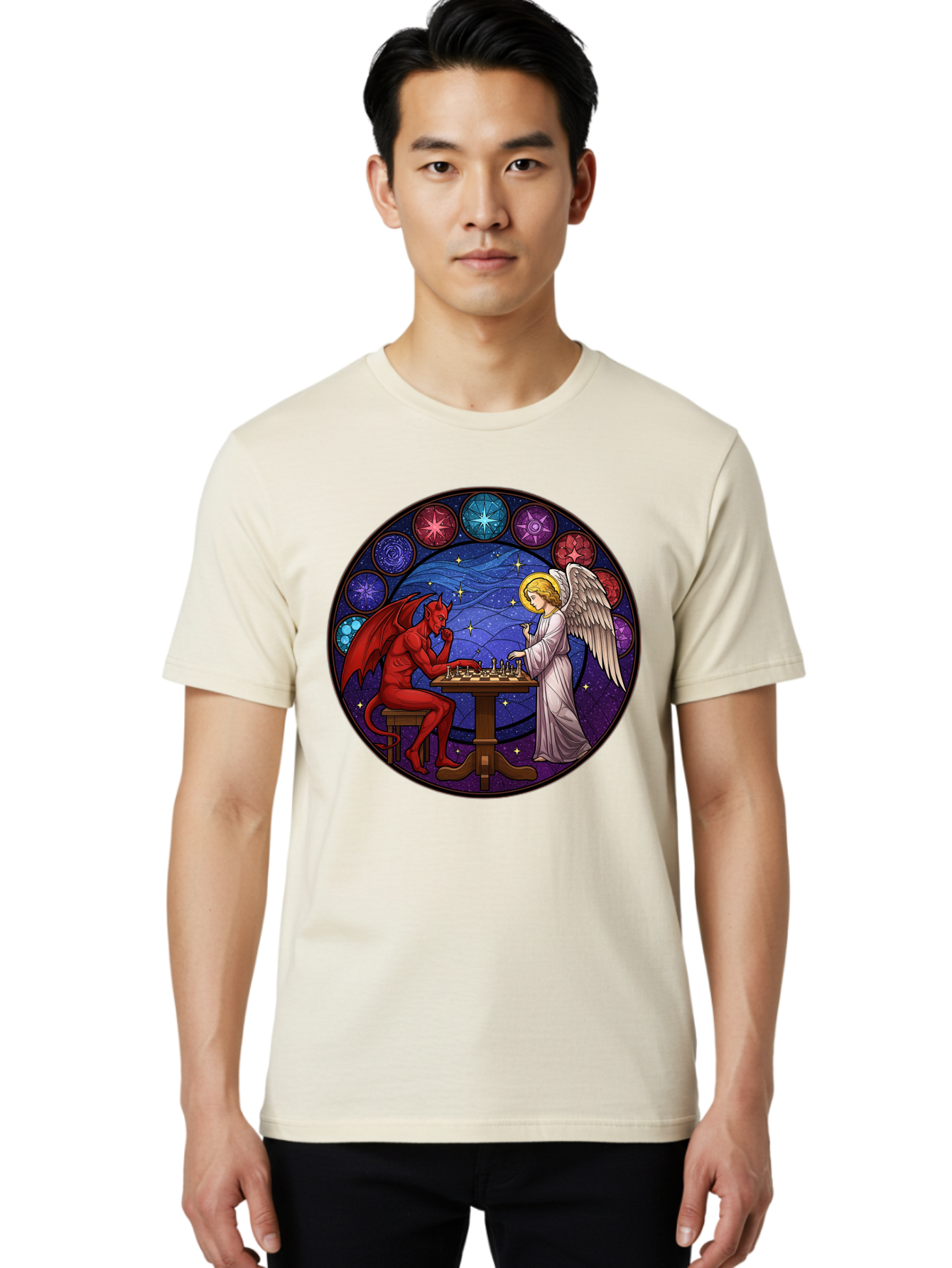 Devil-Vs-Angel-Chess Men'S Graphic Tee, 100% Cotton, Comfortable Casual Summer Wear, Machine Washable, Vintage Camera, Old Camera, Antique Camera, Black Camera, Classic Photography, Photography Equipment, Nostalgic Device, Film Camera, Bah905