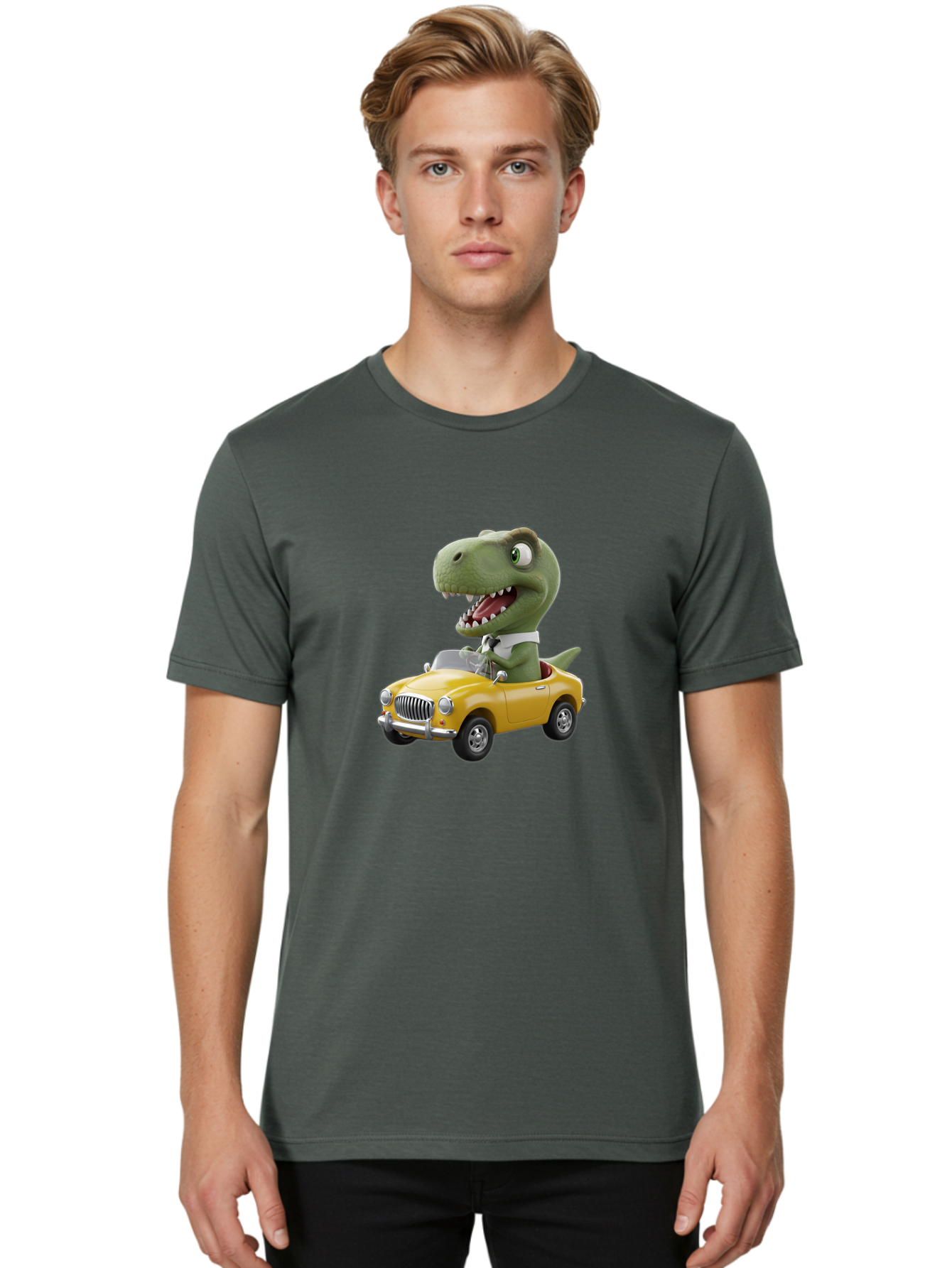 Dino-Driving-Convertible Men'S Graphic Tee, 100% Cotton, Comfortable Casual Summer Wear, Machine Washable, Vintage Camera, Old Camera, Antique Camera, Black Camera, Classic Photography, Photography Equipment, Nostalgic Device, Film Camera, Bah909