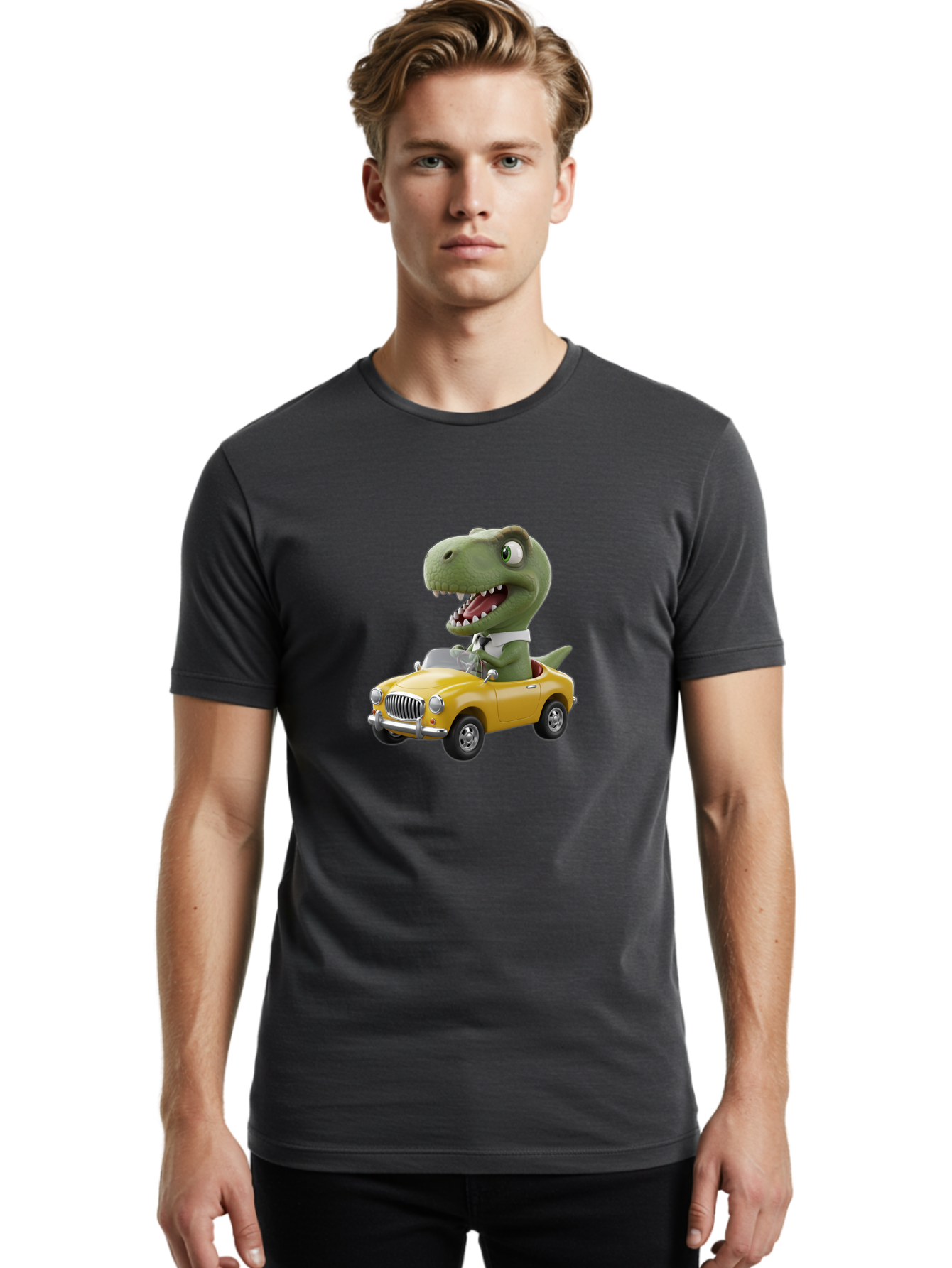 Dino-Driving-Convertible Men'S Graphic Tee, 100% Cotton, Comfortable Casual Summer Wear, Machine Washable, Vintage Camera, Old Camera, Antique Camera, Black Camera, Classic Photography, Photography Equipment, Nostalgic Device, Film Camera, Bah909