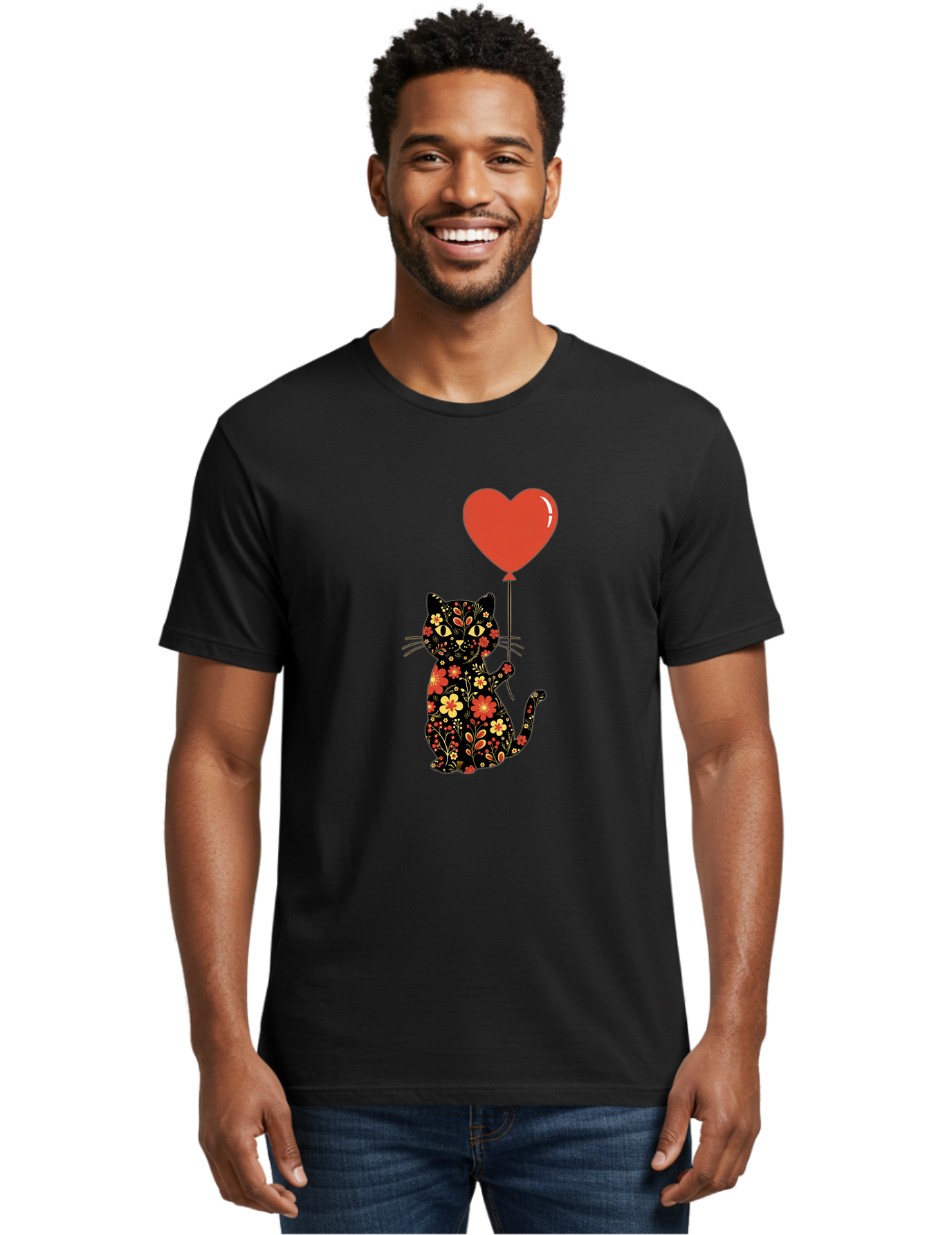 Floral-Cat-Heart-Balloon-1 Men'S Graphic Tee, 100% Cotton, Comfortable Casual Summer Wear, Machine Washable, Vintage Camera, Old Camera, Antique Camera, Black Camera, Classic Photography, Photography Equipment, Nostalgic Device, Film Camera, Bah996
