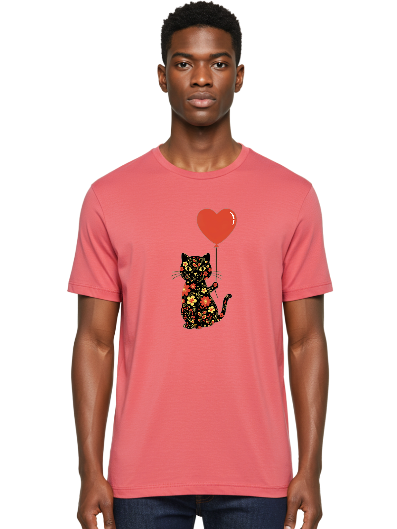 Floral-Cat-Heart-Balloon-1 Men'S Graphic Tee, 100% Cotton, Comfortable Casual Summer Wear, Machine Washable, Vintage Camera, Old Camera, Antique Camera, Black Camera, Classic Photography, Photography Equipment, Nostalgic Device, Film Camera, Bah996