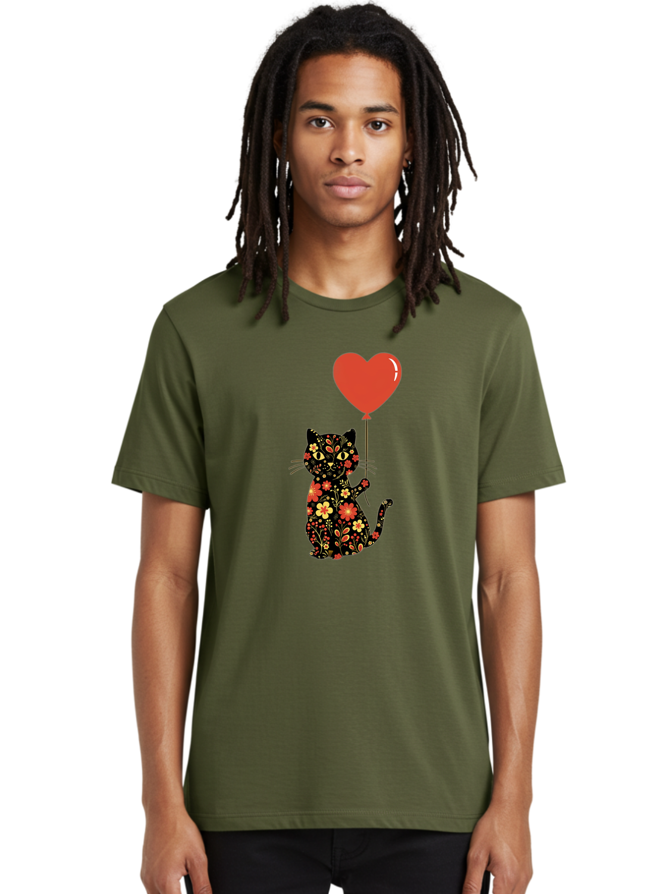 Floral-Cat-Heart-Balloon-1 Men'S Graphic Tee, 100% Cotton, Comfortable Casual Summer Wear, Machine Washable, Vintage Camera, Old Camera, Antique Camera, Black Camera, Classic Photography, Photography Equipment, Nostalgic Device, Film Camera, Bah996