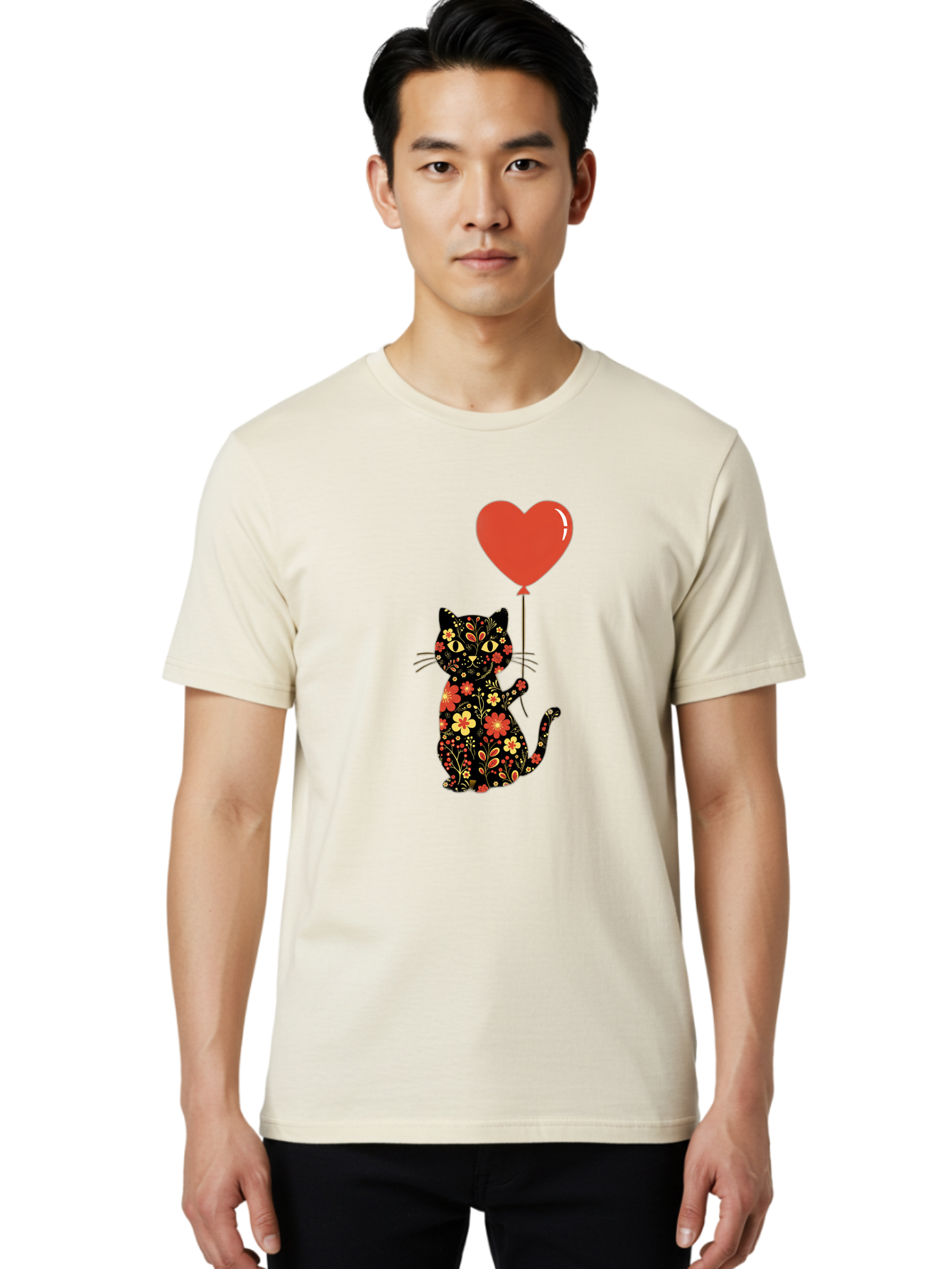 Floral-Cat-Heart-Balloon-1 Men'S Graphic Tee, 100% Cotton, Comfortable Casual Summer Wear, Machine Washable, Vintage Camera, Old Camera, Antique Camera, Black Camera, Classic Photography, Photography Equipment, Nostalgic Device, Film Camera, Bah996