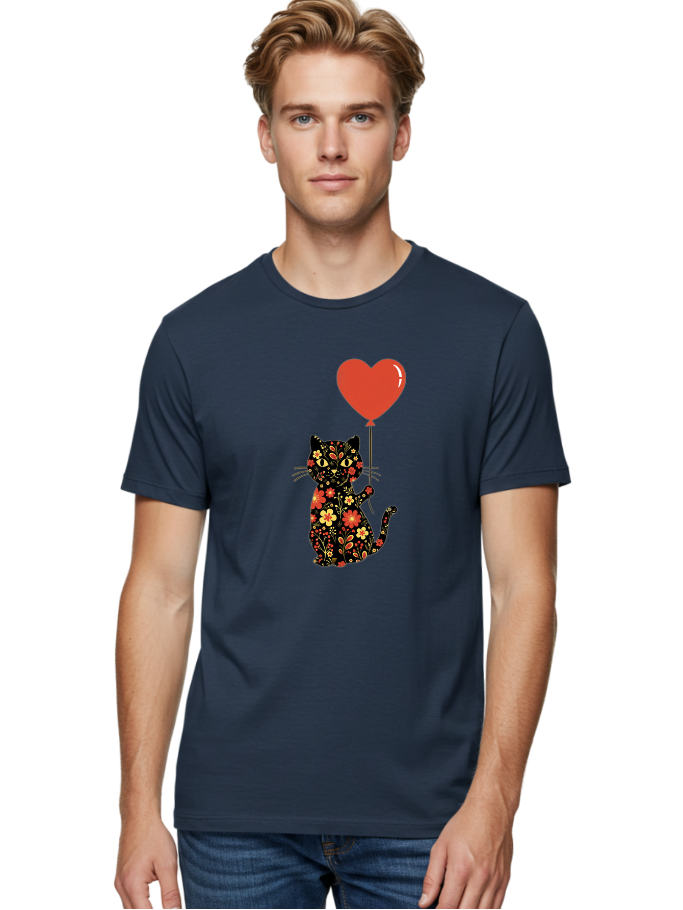 Floral-Cat-Heart-Balloon-1 Men'S Graphic Tee, 100% Cotton, Comfortable Casual Summer Wear, Machine Washable, Vintage Camera, Old Camera, Antique Camera, Black Camera, Classic Photography, Photography Equipment, Nostalgic Device, Film Camera, Bah996