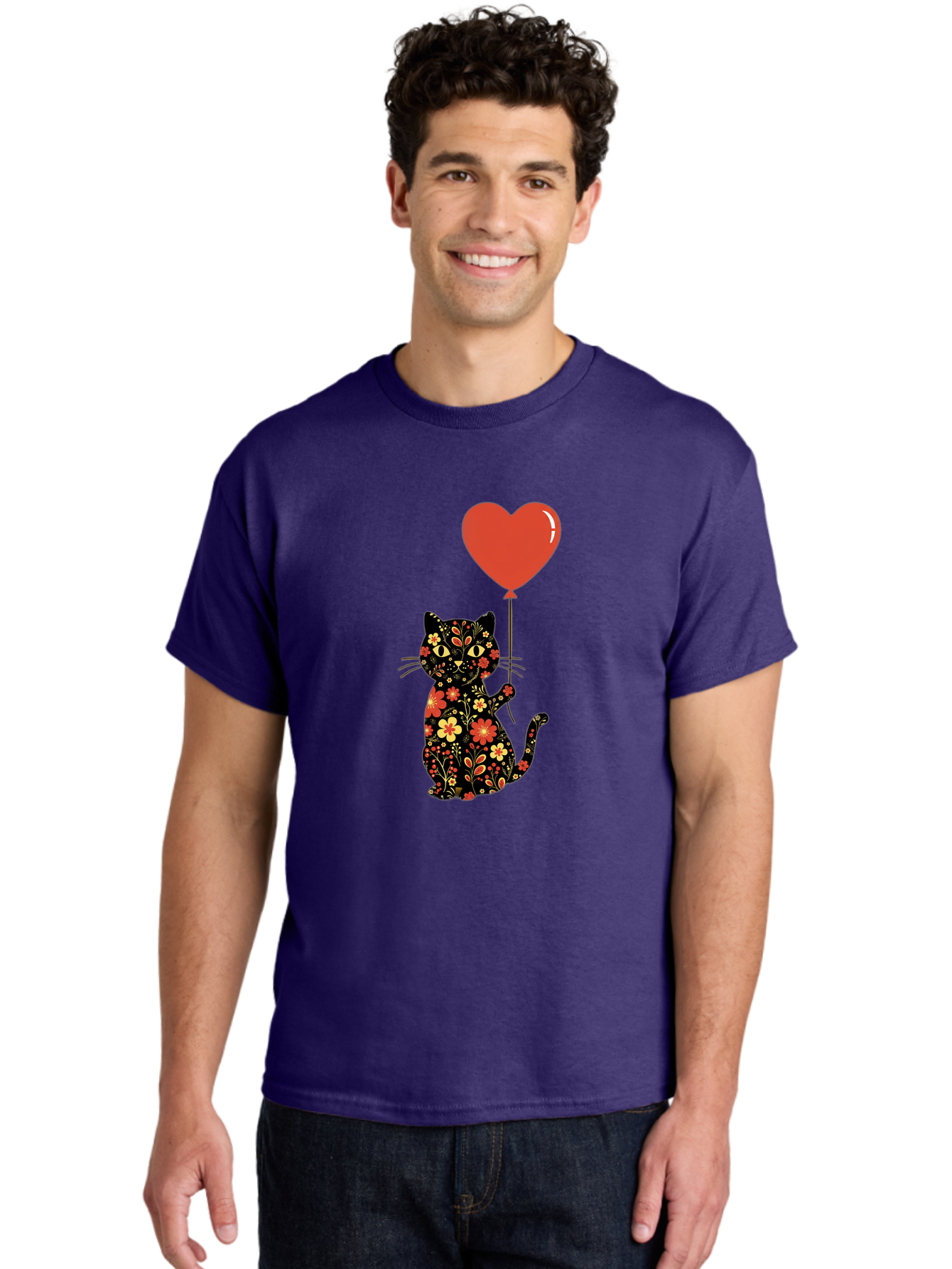 Floral-Cat-Heart-Balloon-1 Men'S Graphic Tee, 100% Cotton, Comfortable Casual Summer Wear, Machine Washable, Vintage Camera, Old Camera, Antique Camera, Black Camera, Classic Photography, Photography Equipment, Nostalgic Device, Film Camera, Bah996
