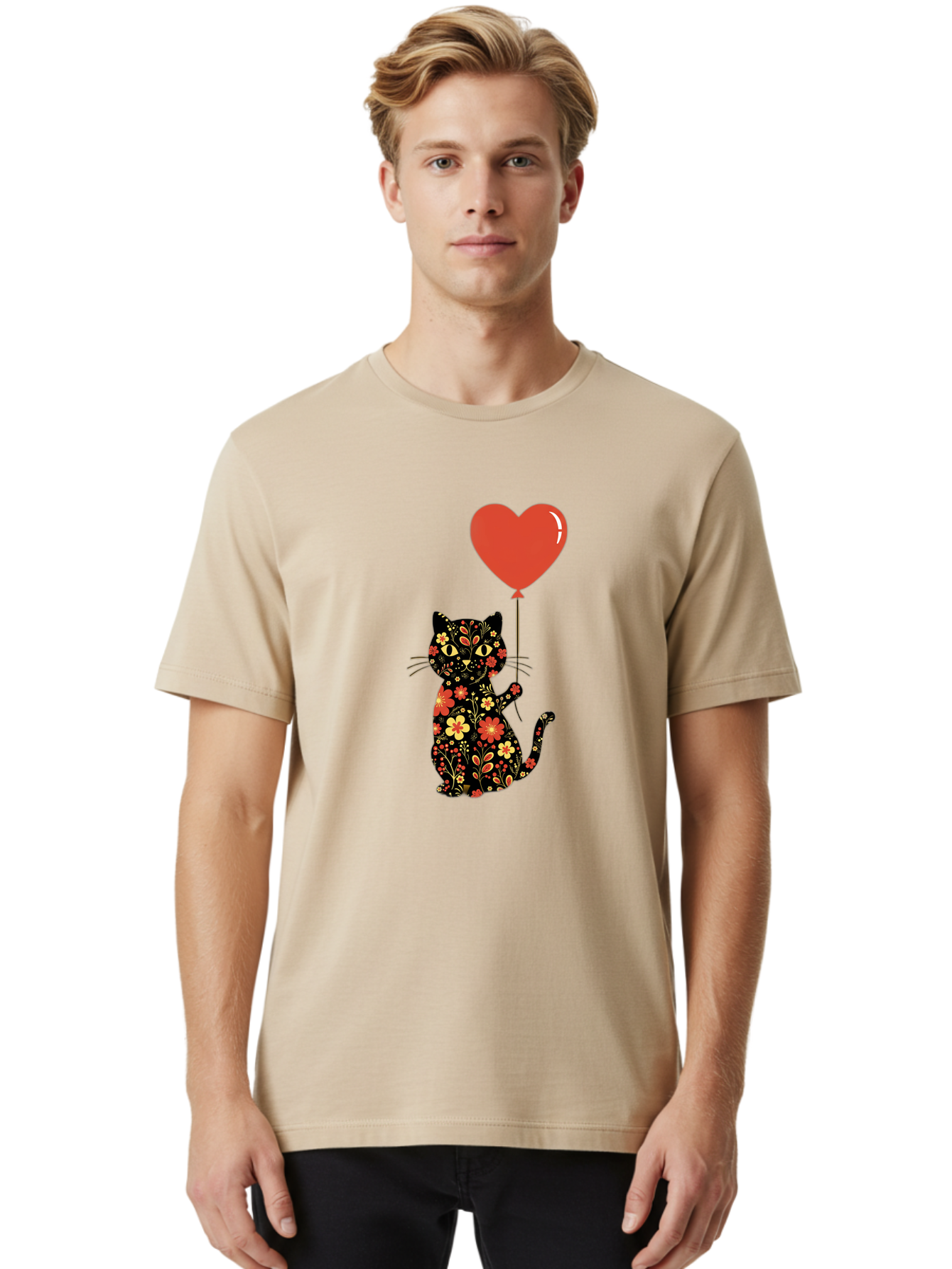 Floral-Cat-Heart-Balloon-1 Men'S Graphic Tee, 100% Cotton, Comfortable Casual Summer Wear, Machine Washable, Vintage Camera, Old Camera, Antique Camera, Black Camera, Classic Photography, Photography Equipment, Nostalgic Device, Film Camera, Bah996