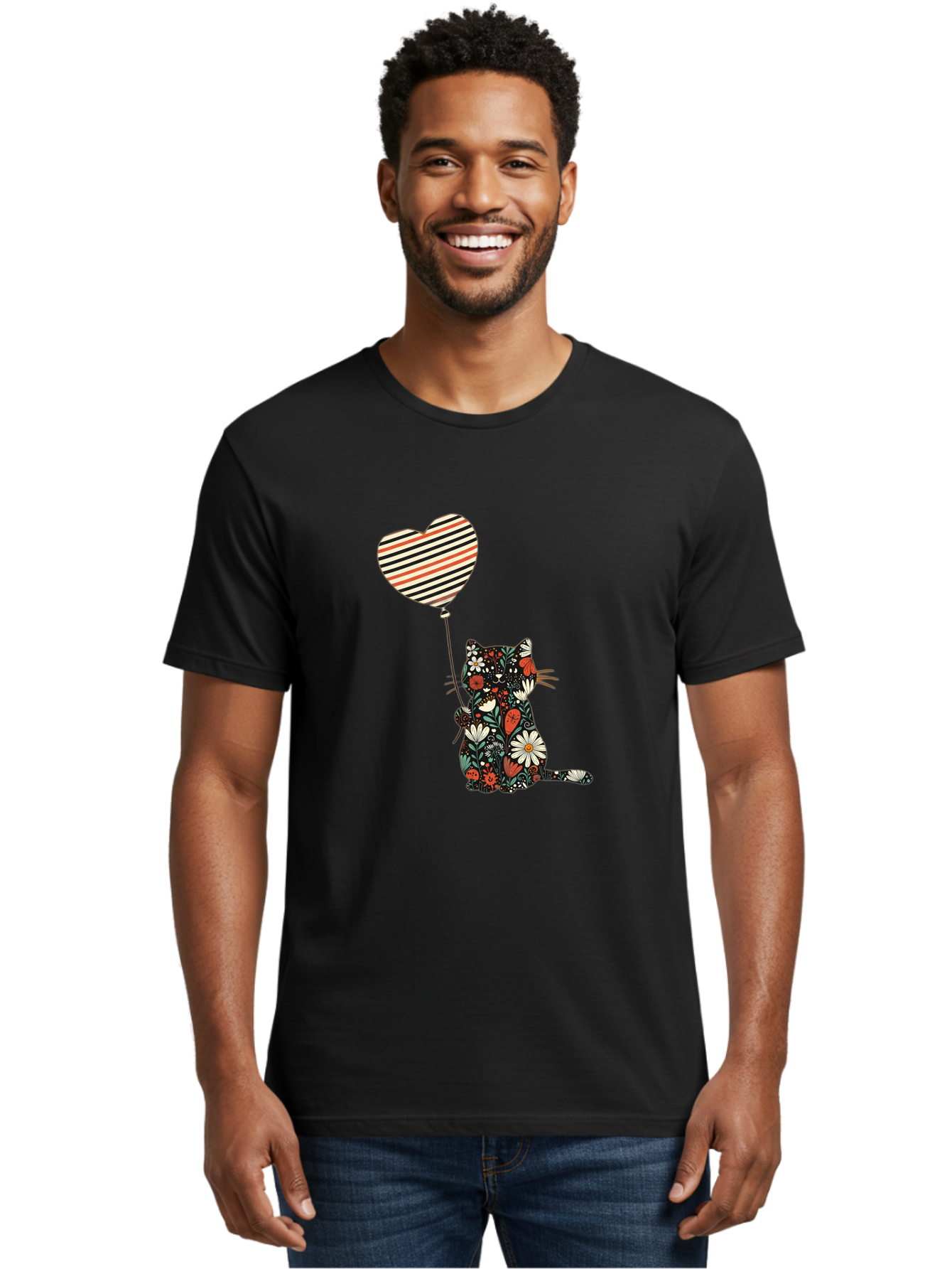 Floral-Cat-Heart-Balloon Men'S Graphic Tee, 100% Cotton, Comfortable Casual Summer Wear, Machine Washable, Vintage Camera, Old Camera, Antique Camera, Black Camera, Classic Photography, Photography Equipment, Nostalgic Device, Film Camera, Bah997