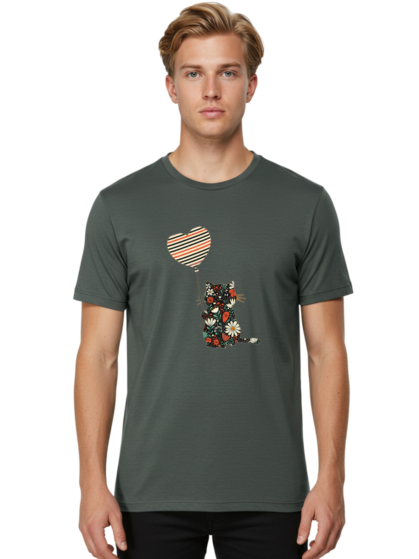 Floral-Cat-Heart-Balloon Men'S Graphic Tee, 100% Cotton, Comfortable Casual Summer Wear, Machine Washable, Vintage Camera, Old Camera, Antique Camera, Black Camera, Classic Photography, Photography Equipment, Nostalgic Device, Film Camera, Bah997