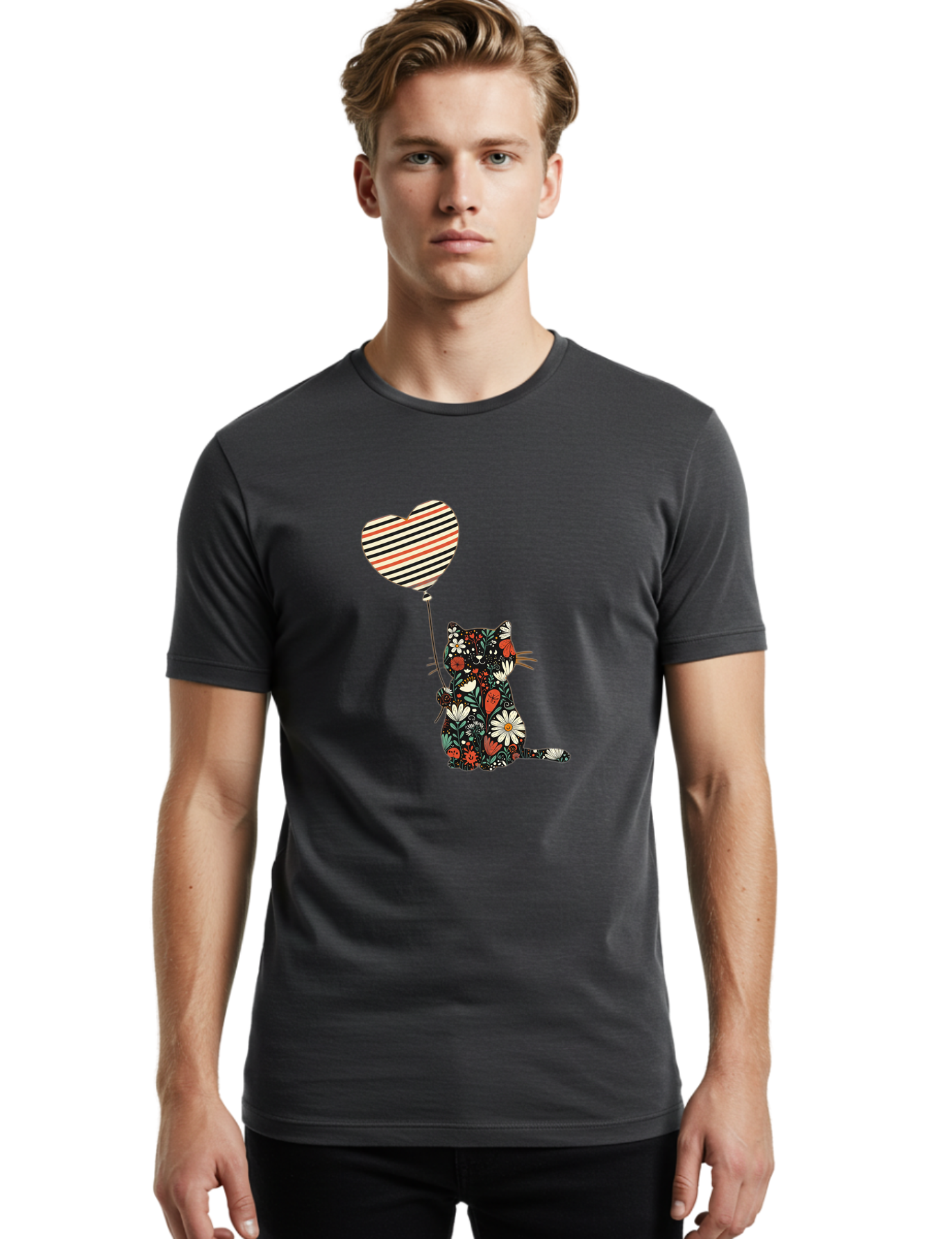 Floral-Cat-Heart-Balloon Men'S Graphic Tee, 100% Cotton, Comfortable Casual Summer Wear, Machine Washable, Vintage Camera, Old Camera, Antique Camera, Black Camera, Classic Photography, Photography Equipment, Nostalgic Device, Film Camera, Bah997