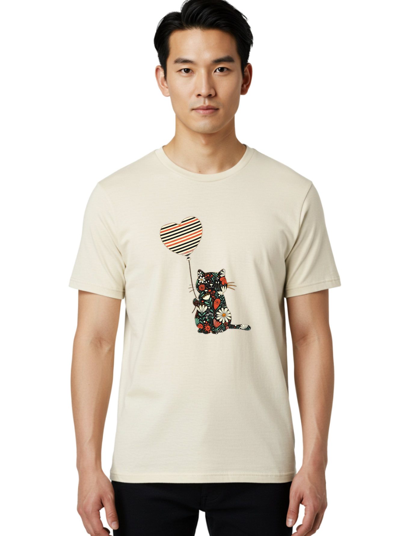Floral-Cat-Heart-Balloon Men'S Graphic Tee, 100% Cotton, Comfortable Casual Summer Wear, Machine Washable, Vintage Camera, Old Camera, Antique Camera, Black Camera, Classic Photography, Photography Equipment, Nostalgic Device, Film Camera, Bah997