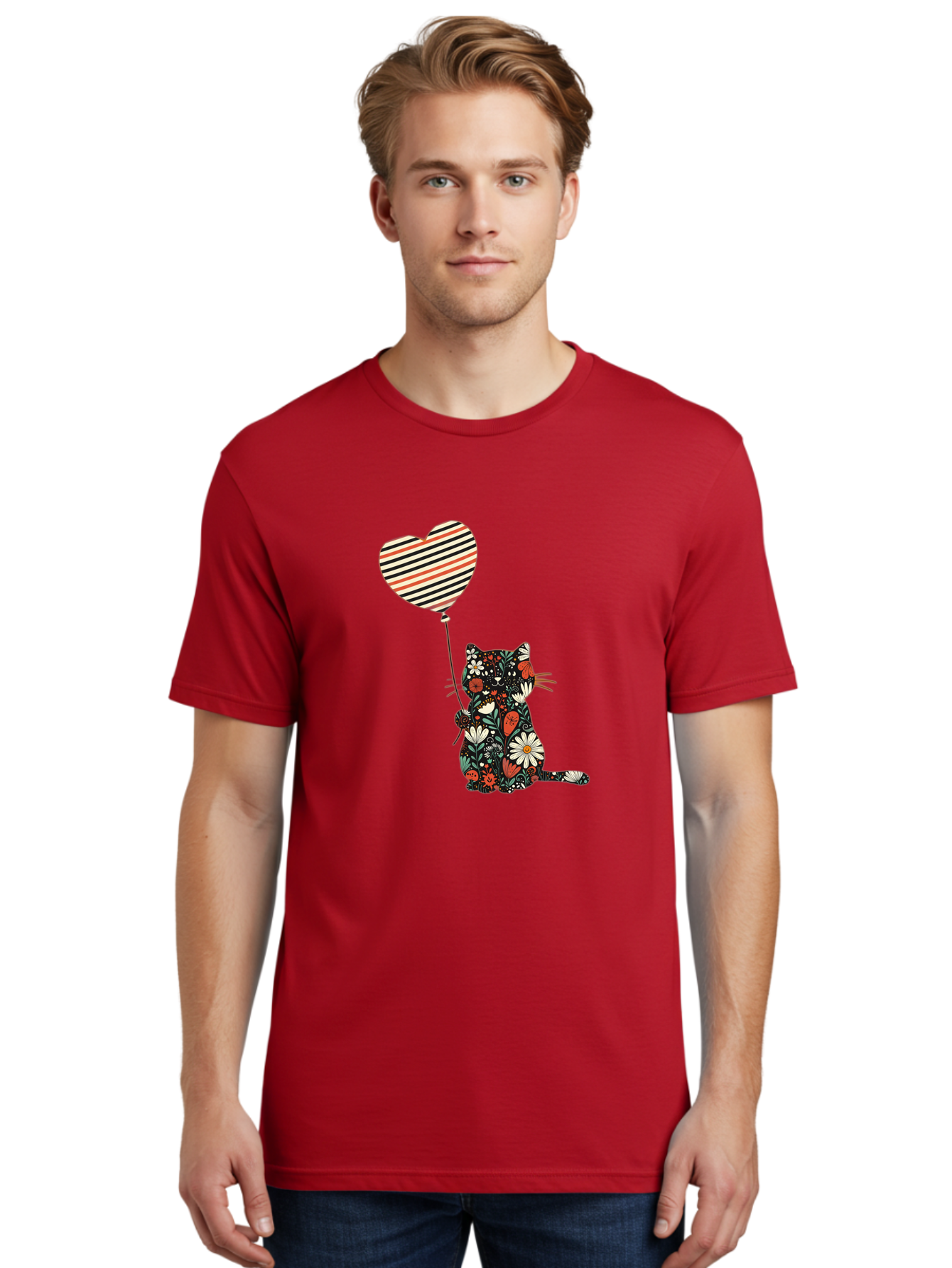 Floral-Cat-Heart-Balloon Men'S Graphic Tee, 100% Cotton, Comfortable Casual Summer Wear, Machine Washable, Vintage Camera, Old Camera, Antique Camera, Black Camera, Classic Photography, Photography Equipment, Nostalgic Device, Film Camera, Bah997