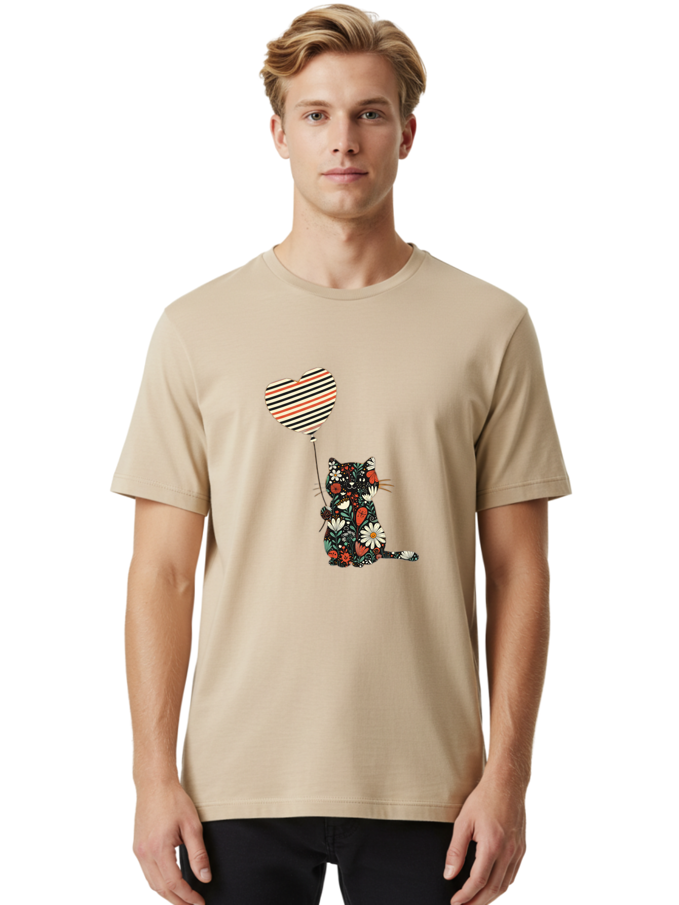 Floral-Cat-Heart-Balloon Men'S Graphic Tee, 100% Cotton, Comfortable Casual Summer Wear, Machine Washable, Vintage Camera, Old Camera, Antique Camera, Black Camera, Classic Photography, Photography Equipment, Nostalgic Device, Film Camera, Bah997