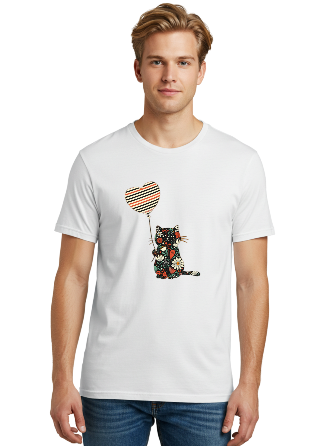 Floral-Cat-Heart-Balloon Men'S Graphic Tee, 100% Cotton, Comfortable Casual Summer Wear, Machine Washable, Vintage Camera, Old Camera, Antique Camera, Black Camera, Classic Photography, Photography Equipment, Nostalgic Device, Film Camera, Bah997