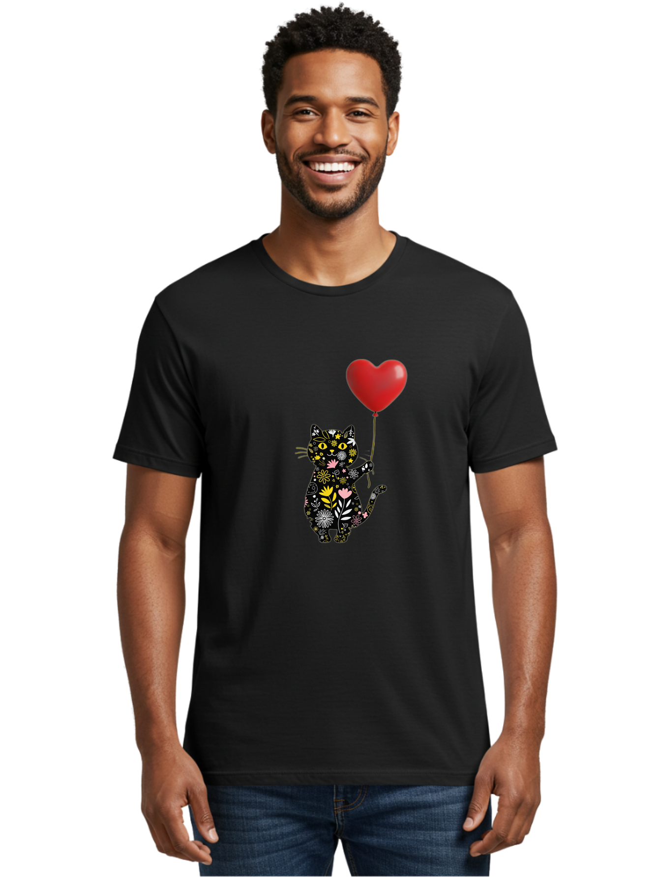 Floral-Cat-With-Heart-Balloon Men'S Graphic Tee, 100% Cotton, Comfortable Casual Summer Wear, Machine Washable, Vintage Camera, Old Camera, Antique Camera, Black Camera, Classic Photography, Photography Equipment, Nostalgic Device, Bah998