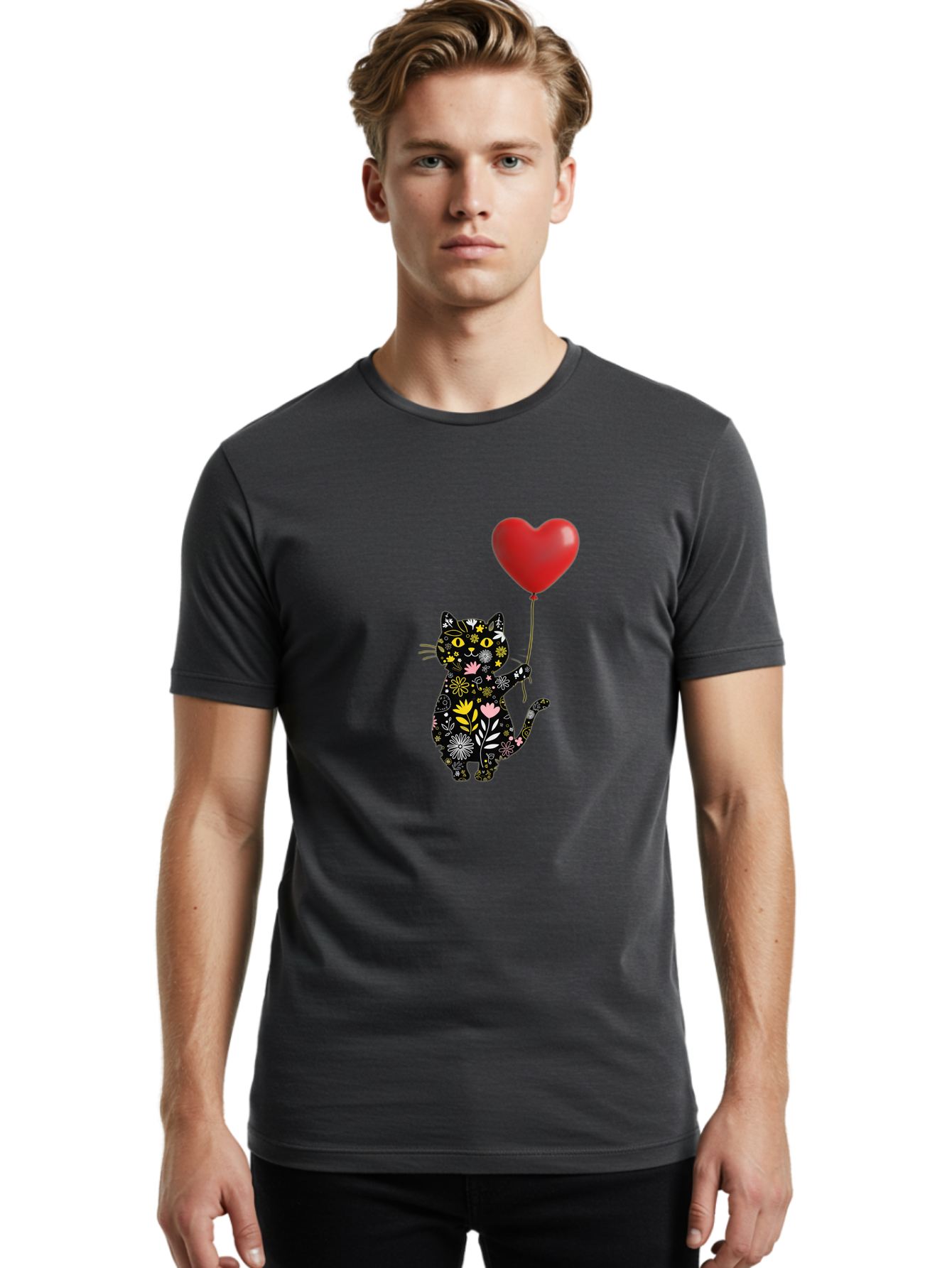 Floral-Cat-With-Heart-Balloon Men'S Graphic Tee, 100% Cotton, Comfortable Casual Summer Wear, Machine Washable, Vintage Camera, Old Camera, Antique Camera, Black Camera, Classic Photography, Photography Equipment, Nostalgic Device, Bah998