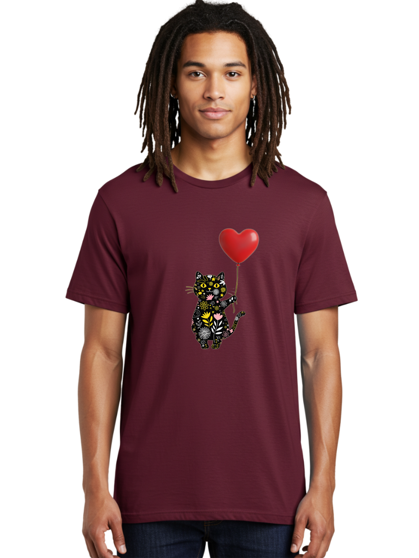 Floral-Cat-With-Heart-Balloon Men'S Graphic Tee, 100% Cotton, Comfortable Casual Summer Wear, Machine Washable, Vintage Camera, Old Camera, Antique Camera, Black Camera, Classic Photography, Photography Equipment, Nostalgic Device, Bah998