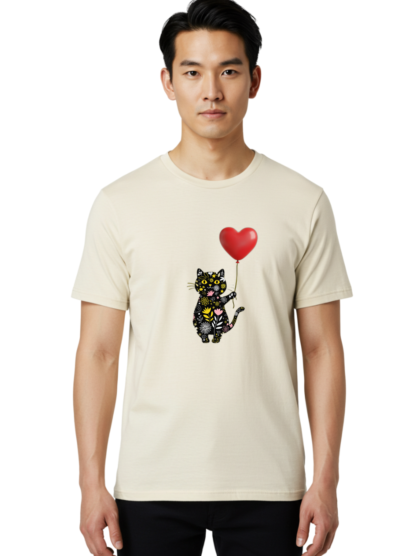 Floral-Cat-With-Heart-Balloon Men'S Graphic Tee, 100% Cotton, Comfortable Casual Summer Wear, Machine Washable, Vintage Camera, Old Camera, Antique Camera, Black Camera, Classic Photography, Photography Equipment, Nostalgic Device, Bah998