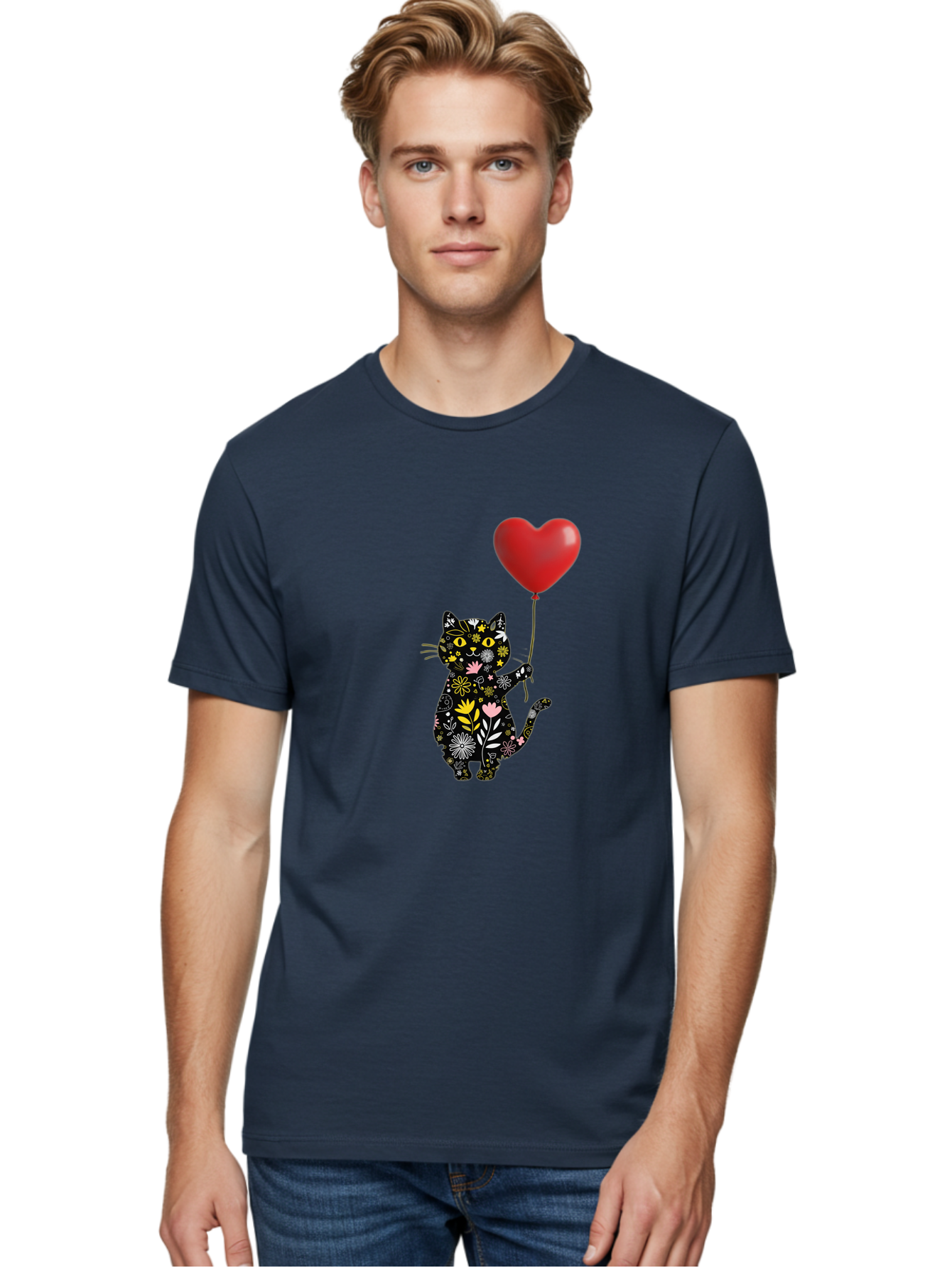 Floral-Cat-With-Heart-Balloon Men'S Graphic Tee, 100% Cotton, Comfortable Casual Summer Wear, Machine Washable, Vintage Camera, Old Camera, Antique Camera, Black Camera, Classic Photography, Photography Equipment, Nostalgic Device, Bah998