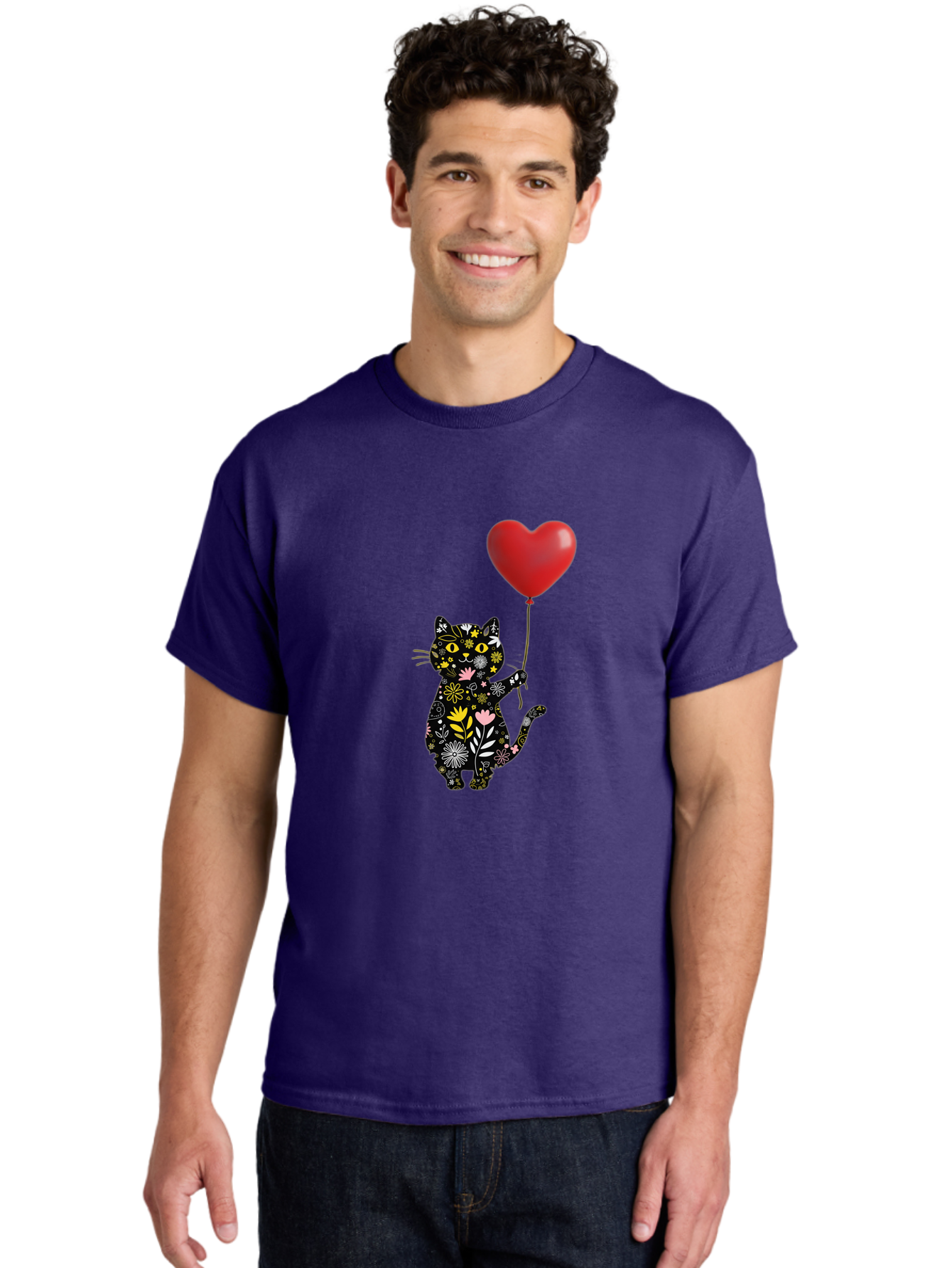 Floral-Cat-With-Heart-Balloon Men'S Graphic Tee, 100% Cotton, Comfortable Casual Summer Wear, Machine Washable, Vintage Camera, Old Camera, Antique Camera, Black Camera, Classic Photography, Photography Equipment, Nostalgic Device, Bah998