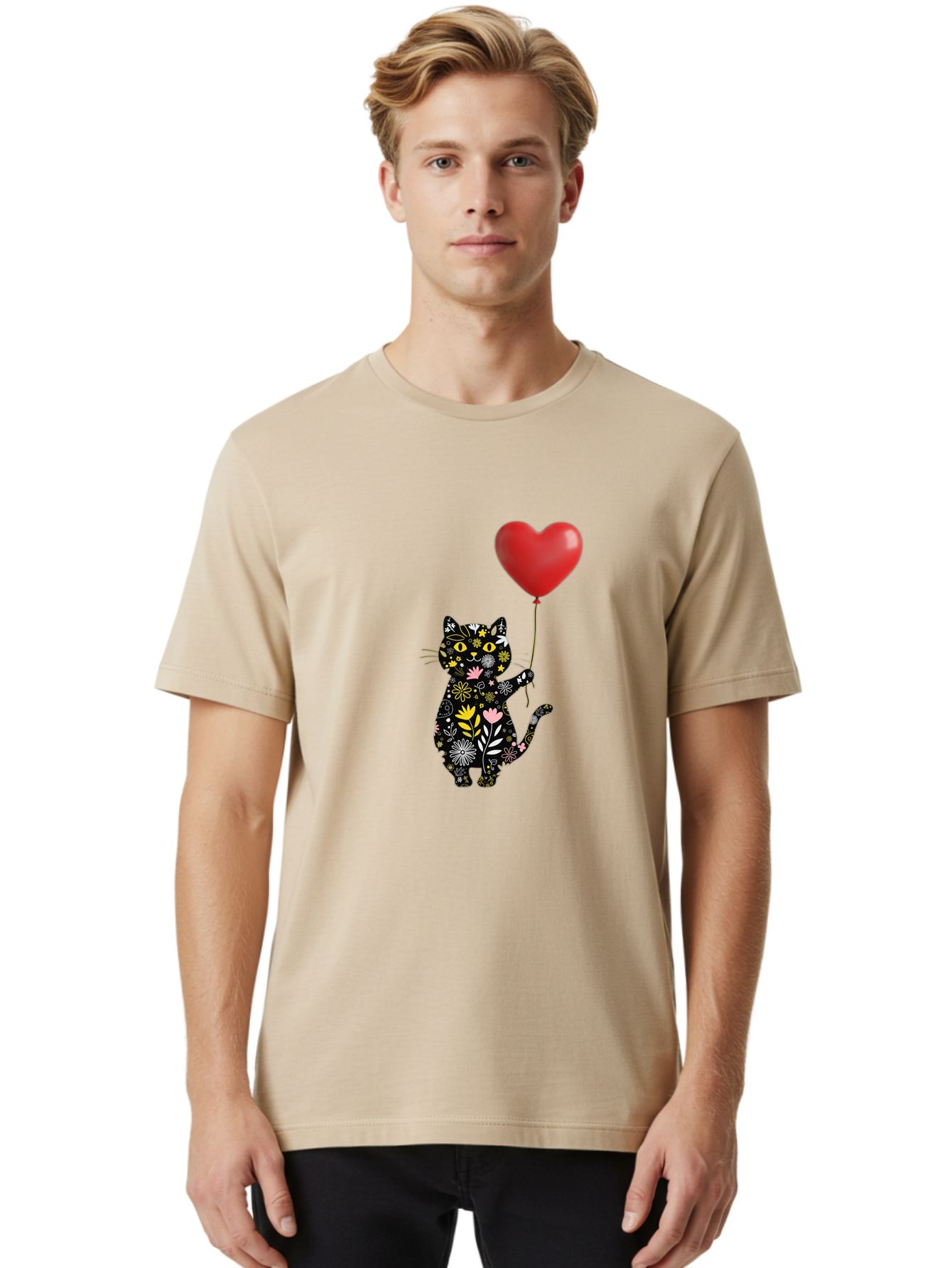 Floral-Cat-With-Heart-Balloon Men'S Graphic Tee, 100% Cotton, Comfortable Casual Summer Wear, Machine Washable, Vintage Camera, Old Camera, Antique Camera, Black Camera, Classic Photography, Photography Equipment, Nostalgic Device, Bah998