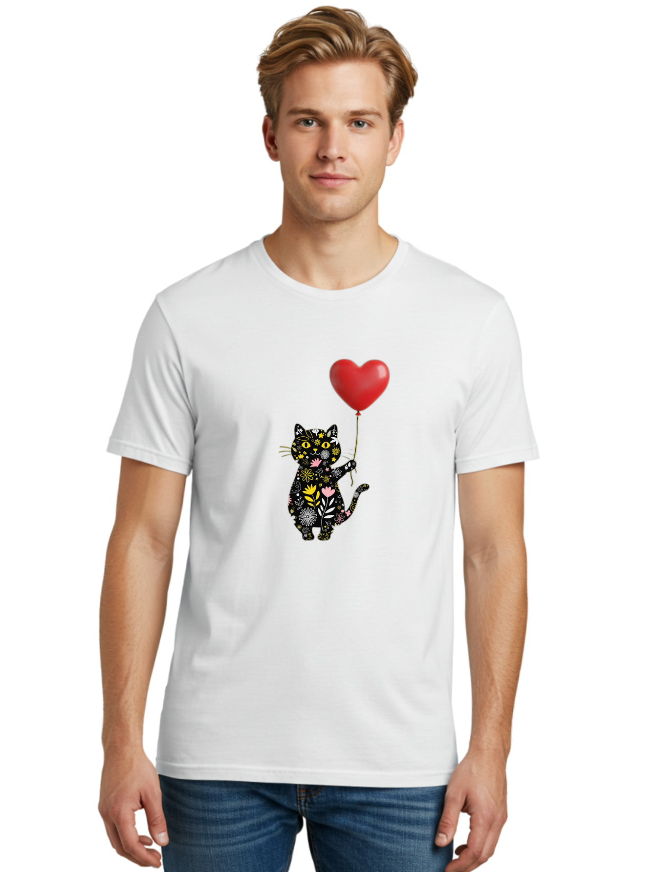 Floral-Cat-With-Heart-Balloon Men'S Graphic Tee, 100% Cotton, Comfortable Casual Summer Wear, Machine Washable, Vintage Camera, Old Camera, Antique Camera, Black Camera, Classic Photography, Photography Equipment, Nostalgic Device, Bah998