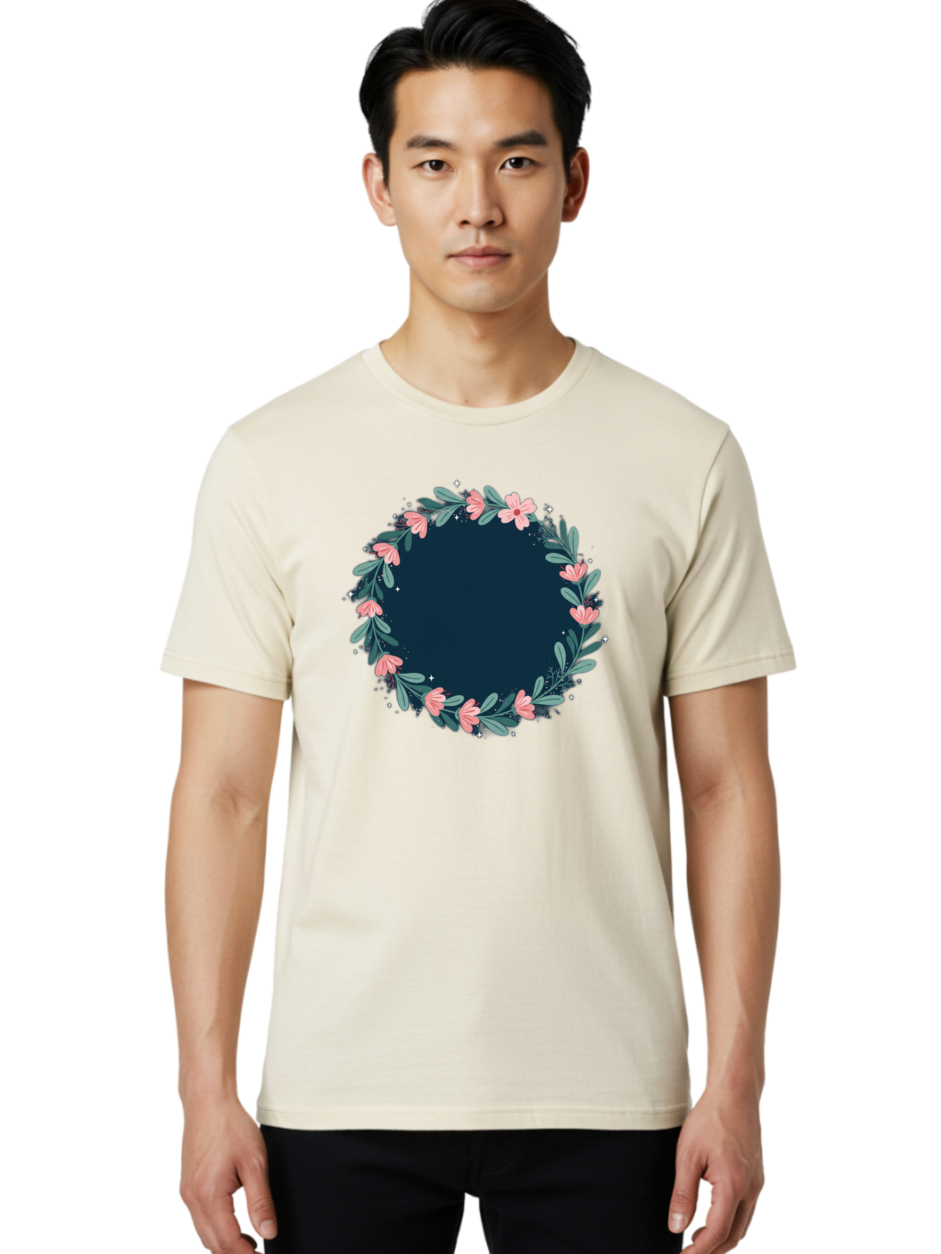 Floral-Wreath-1 Men'S Graphic Tee, 100% Cotton, Comfortable Casual Summer Wear, Machine Washable, Vintage Camera, Old Camera, Antique Camera, Black Camera, Classic Photography, Photography Equipment, Nostalgic Device, Film Camera, Camera Art Bai002