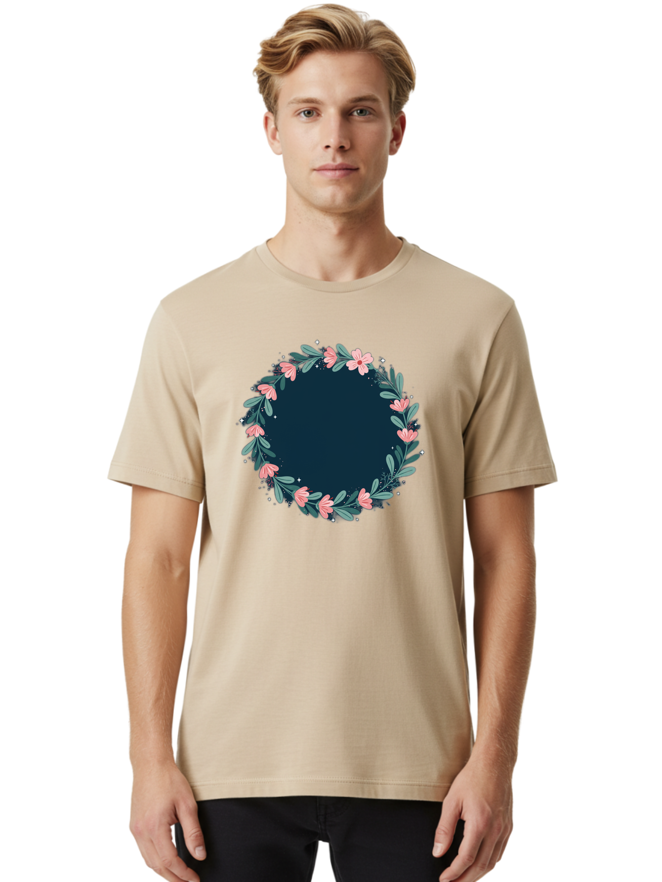Floral-Wreath-1 Men'S Graphic Tee, 100% Cotton, Comfortable Casual Summer Wear, Machine Washable, Vintage Camera, Old Camera, Antique Camera, Black Camera, Classic Photography, Photography Equipment, Nostalgic Device, Film Camera, Camera Art Bai002
