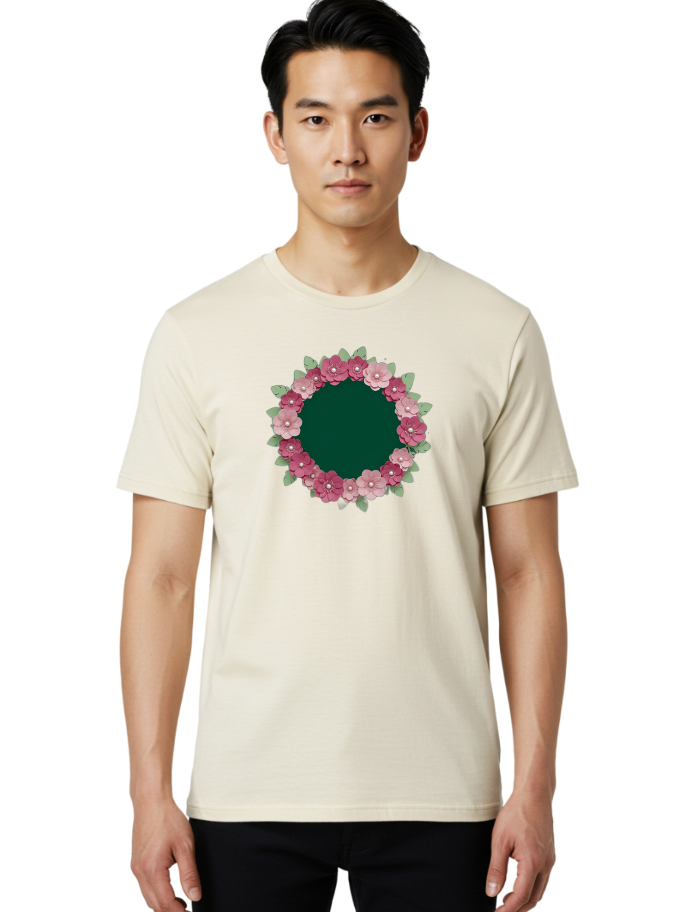 Floral-Wreath-2 Men'S Graphic Tee, 100% Cotton, Comfortable Casual Summer Wear, Machine Washable, Vintage Camera, Old Camera, Antique Camera, Black Camera, Classic Photography, Photography Equipment, Nostalgic Device, Film Camera, Camera Art Bai003