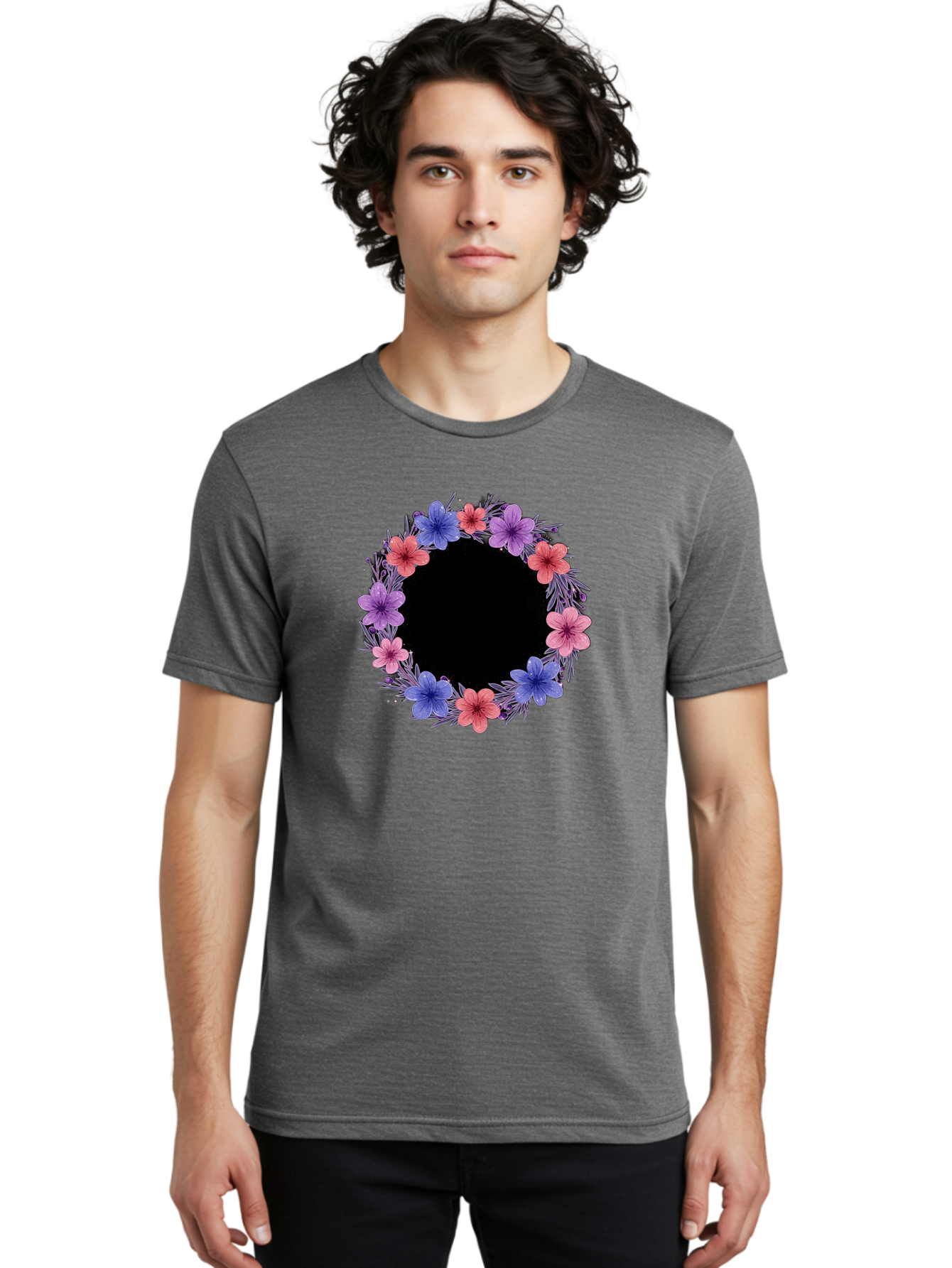 Floral-Wreath-3 Men'S Graphic Tee, 100% Cotton, Comfortable Casual Summer Wear, Machine Washable, Vintage Camera, Old Camera, Antique Camera, Black Camera, Classic Photography, Photography Equipment, Nostalgic Device, Film Camera, Camera Art Bai004