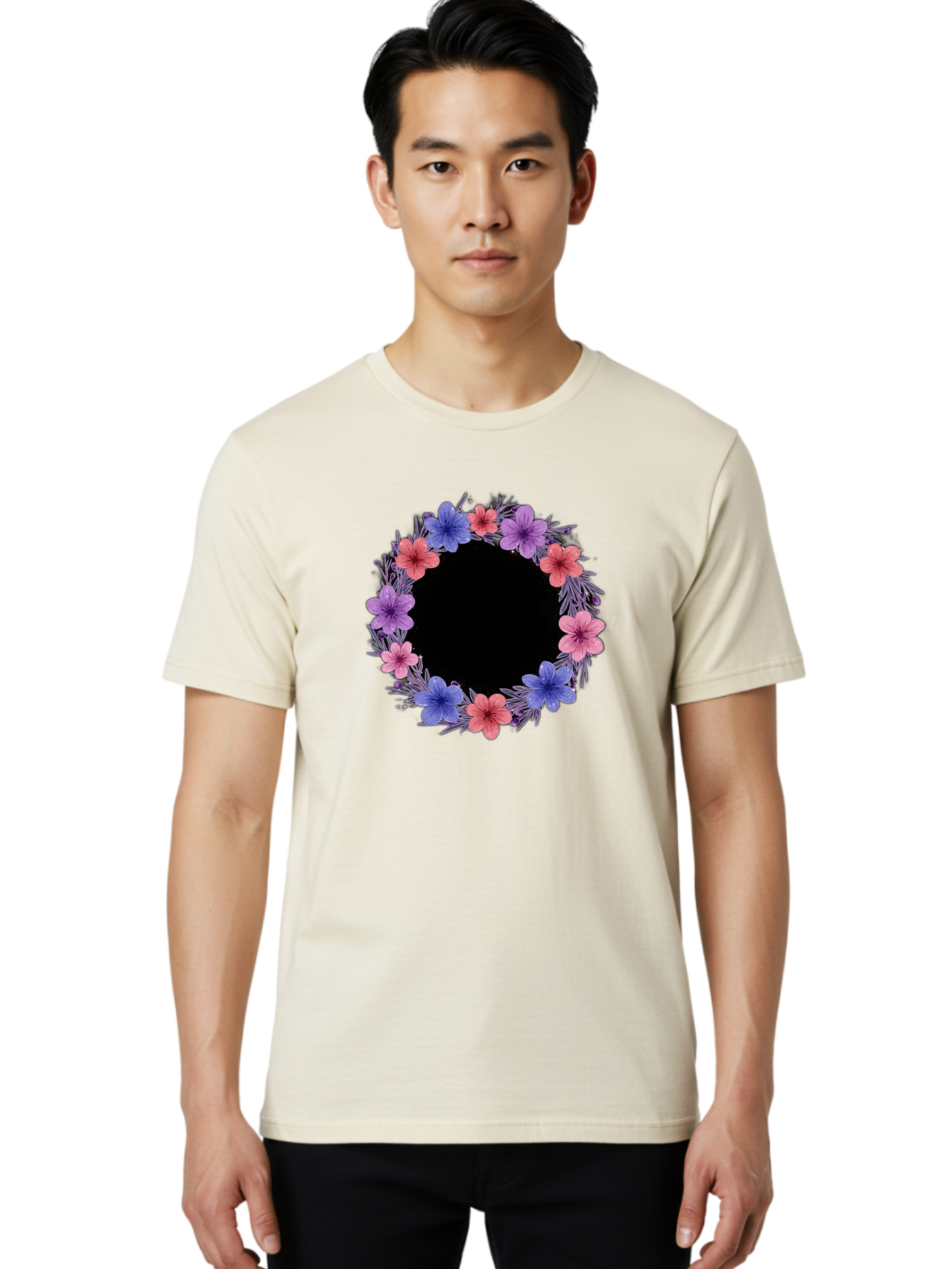 Floral-Wreath-3 Men'S Graphic Tee, 100% Cotton, Comfortable Casual Summer Wear, Machine Washable, Vintage Camera, Old Camera, Antique Camera, Black Camera, Classic Photography, Photography Equipment, Nostalgic Device, Film Camera, Camera Art Bai004