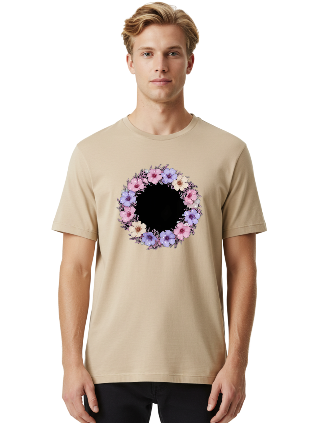 Floral-Wreath Men'S Graphic Tee, 100% Cotton, Comfortable Casual Summer Wear, Machine Washable, Vintage Camera, Old Camera, Antique Camera, Black Camera, Classic Photography, Photography Equipment, Nostalgic Device, Film Camera, Camera Art Bai005