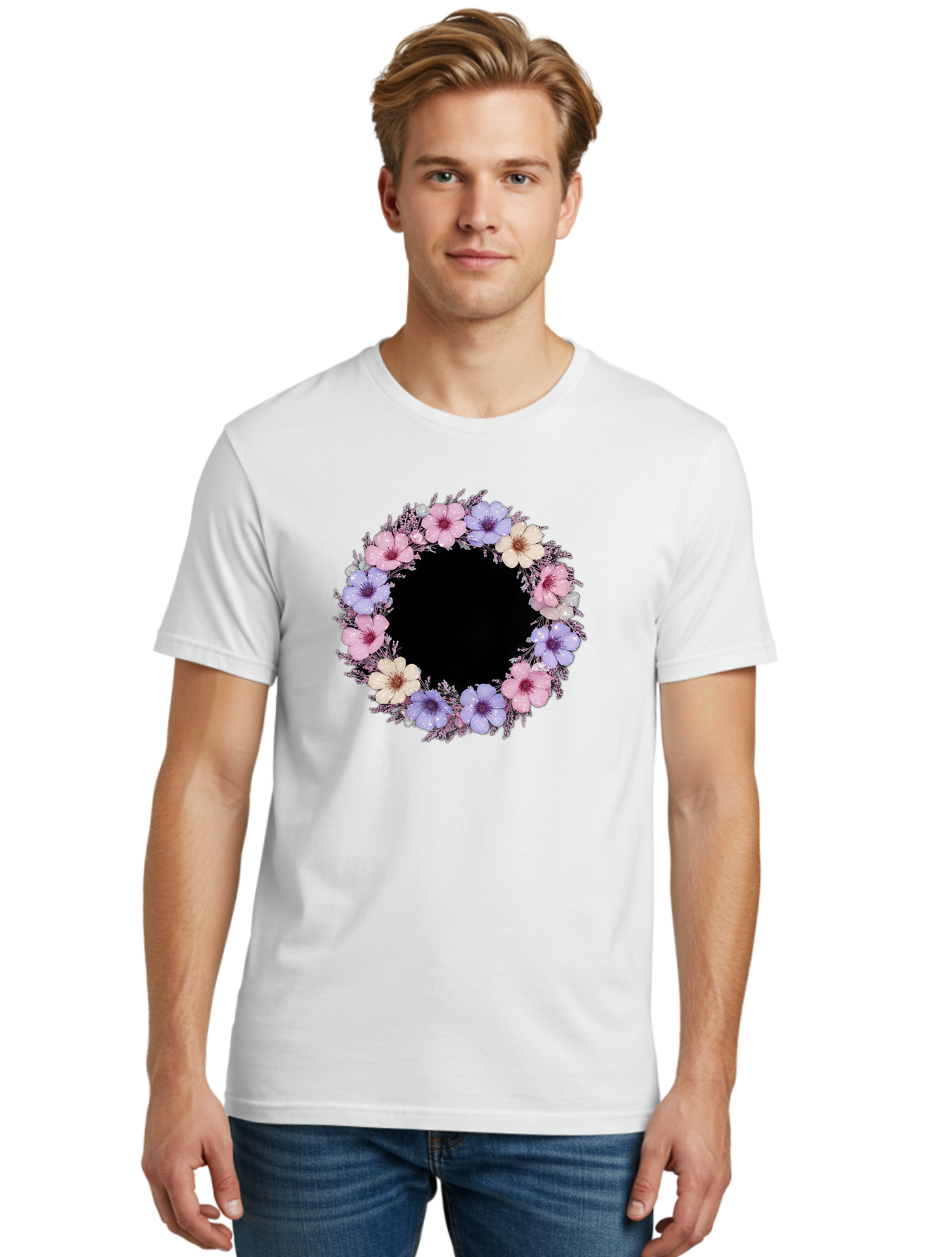 Floral-Wreath Men'S Graphic Tee, 100% Cotton, Comfortable Casual Summer Wear, Machine Washable, Vintage Camera, Old Camera, Antique Camera, Black Camera, Classic Photography, Photography Equipment, Nostalgic Device, Film Camera, Camera Art Bai005