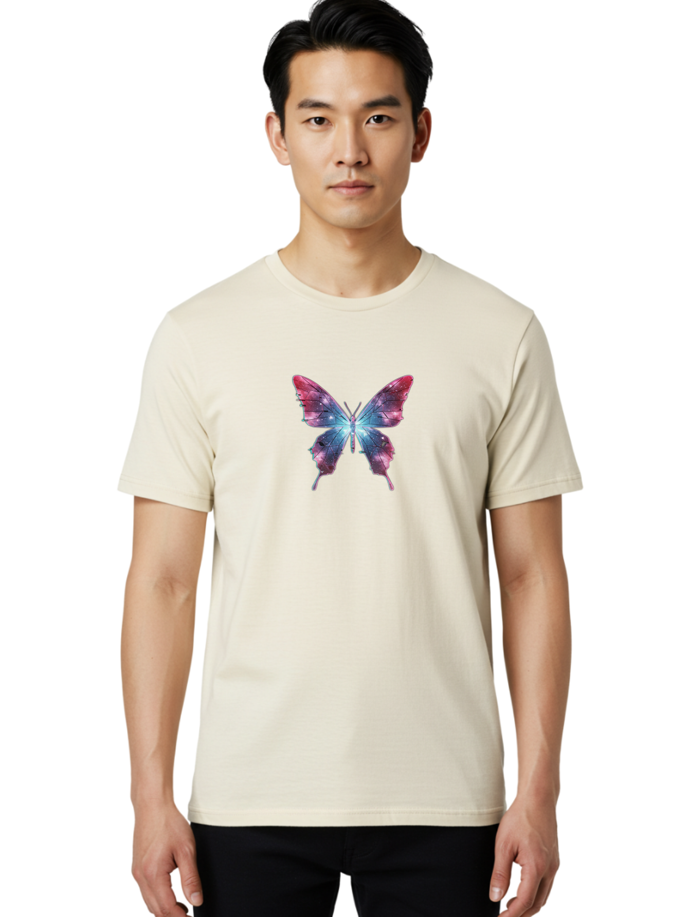 Galaxy-Butterfly Men'S Graphic Tee, 100% Cotton, Comfortable Casual Summer Wear, Machine Washable, Vintage Camera, Old Camera, Antique Camera, Black Camera, Classic Photography, Photography Equipment, Nostalgic Device, Film Camera, Camera Art Bai020