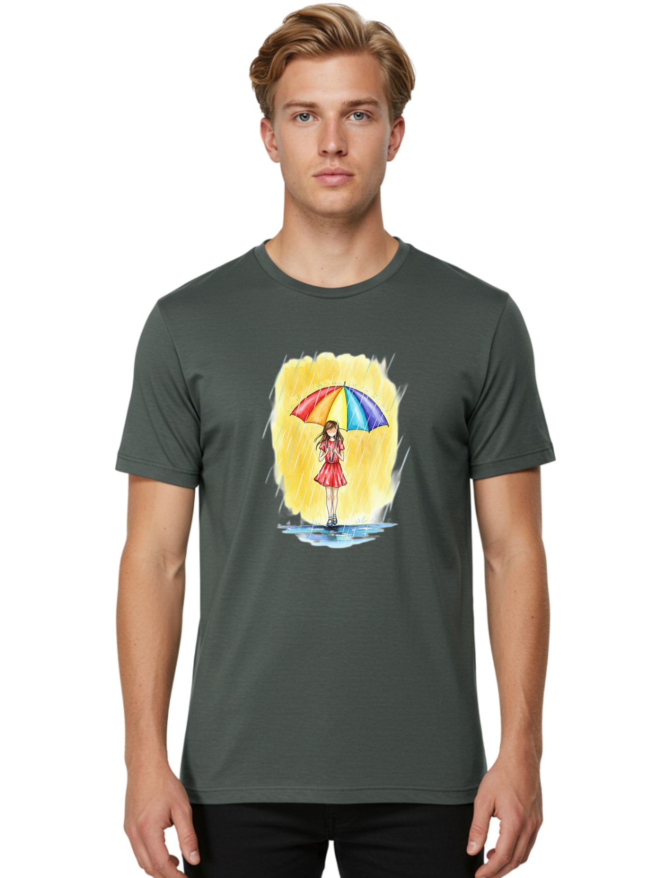 Girl-In-Red-Dress-With-Rainbow-Umbrella Men'S Graphic Tee, 100% Cotton, Comfortable Casual Summer Wear, Machine Washable, Vintage Camera, Old Camera, Antique Camera, Black Camera, Classic Photography, Photography Equipment, Nostalgic Device, Bai027