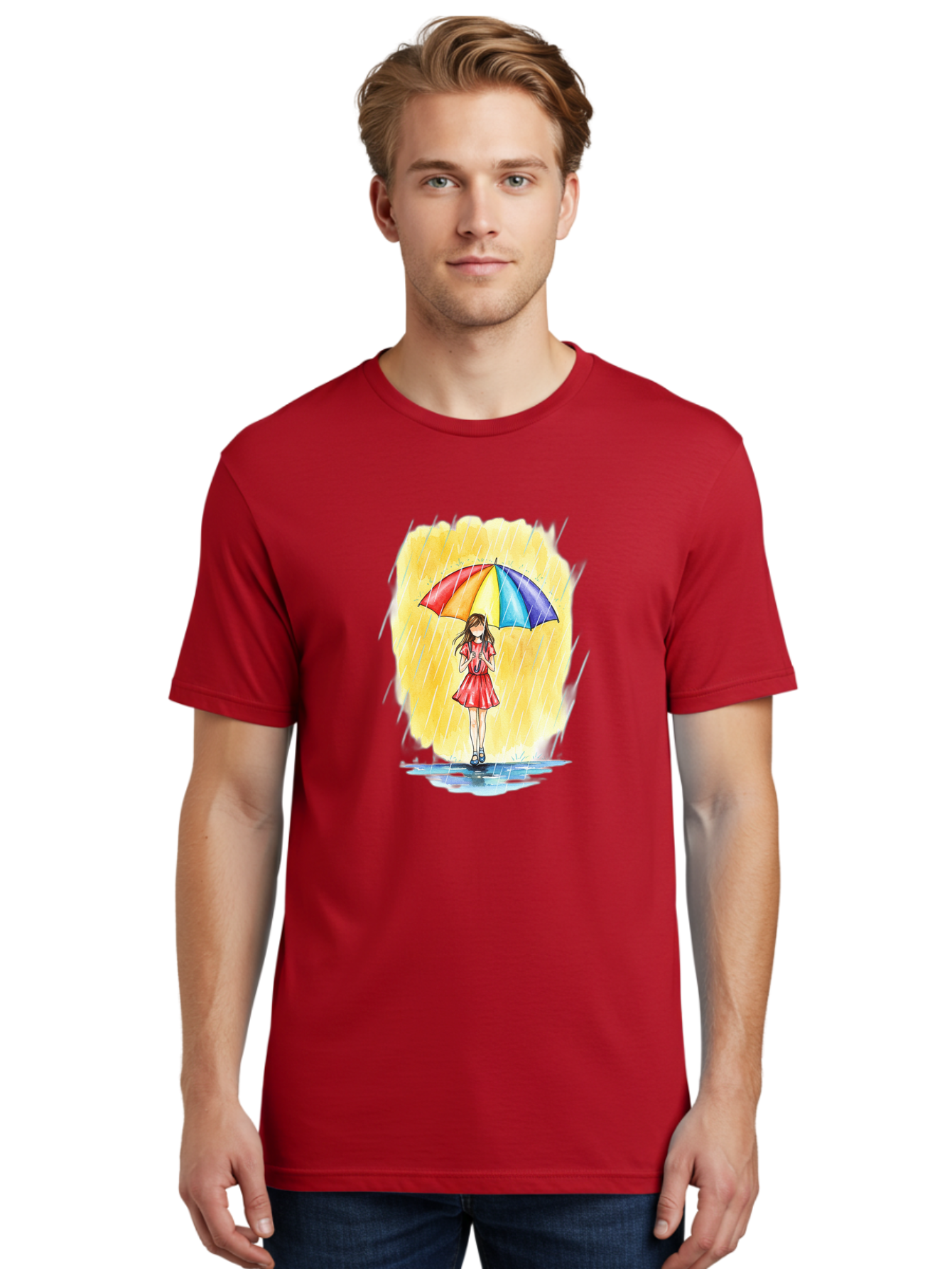 Girl-In-Red-Dress-With-Rainbow-Umbrella Men'S Graphic Tee, 100% Cotton, Comfortable Casual Summer Wear, Machine Washable, Vintage Camera, Old Camera, Antique Camera, Black Camera, Classic Photography, Photography Equipment, Nostalgic Device, Bai027