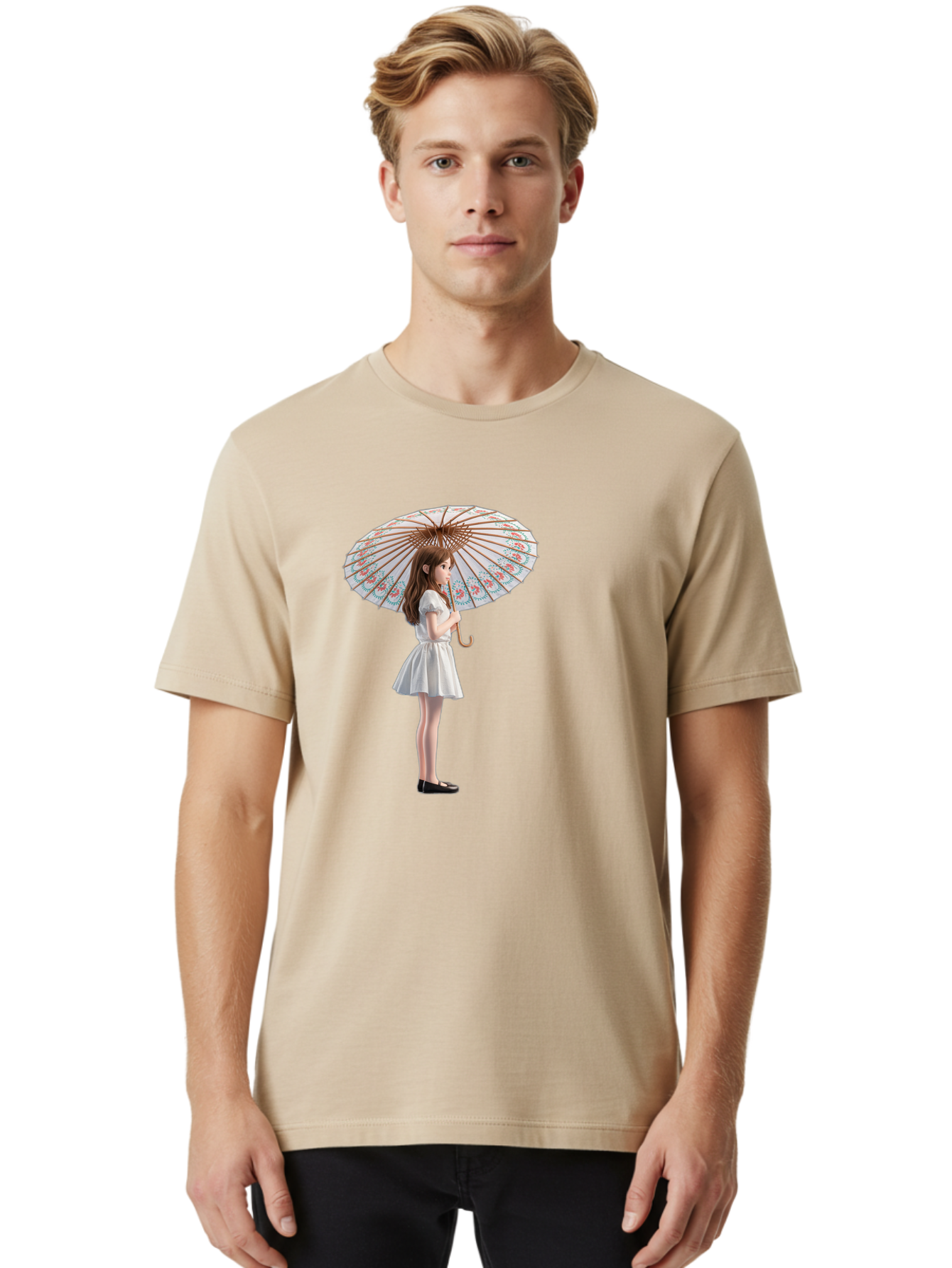 Girl-With-Parasol-3 Men'S Graphic Tee, 100% Cotton, Comfortable Casual Summer Wear, Machine Washable, Vintage Camera, Old Camera, Antique Camera, Black Camera, Classic Photography, Photography Equipment, Nostalgic Device, Film Camera, Bai032
