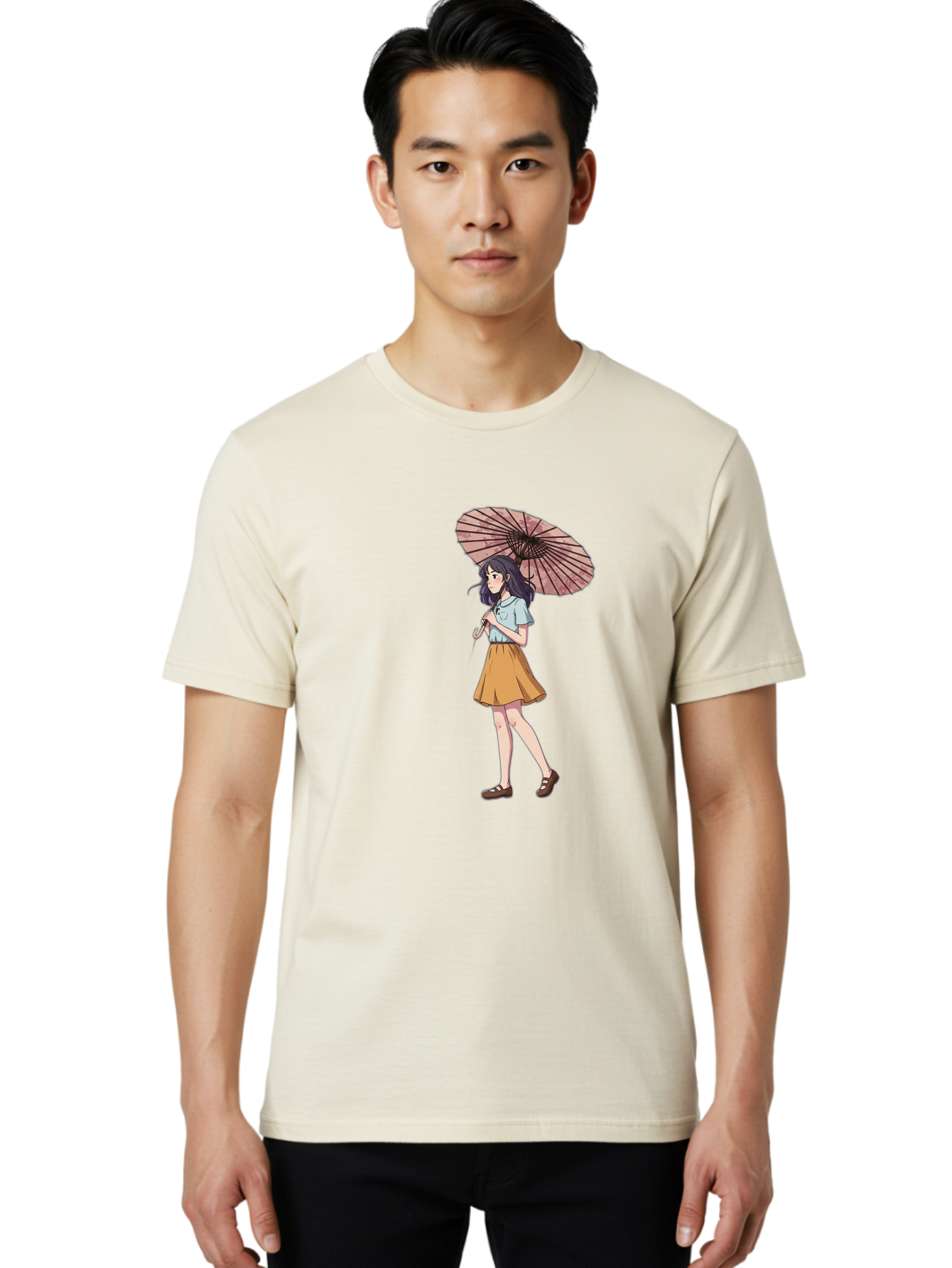 Girl-With-Parasol-4 Men'S Graphic Tee, 100% Cotton, Comfortable Casual Summer Wear, Machine Washable, Vintage Camera, Old Camera, Antique Camera, Black Camera, Classic Photography, Photography Equipment, Nostalgic Device, Film Camera, Bai033