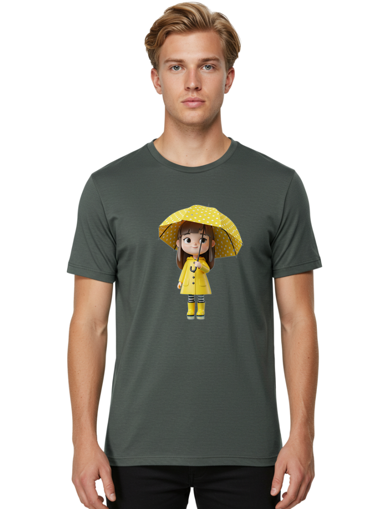 Girl-With-Yellow-Raincoat-And-Umbrella Men'S Graphic Tee, 100% Cotton, Comfortable Casual Summer Wear, Machine Washable, Vintage Camera, Old Camera, Antique Camera, Black Camera, Classic Photography, Photography Equipment, Nostalgic Device, Bai041