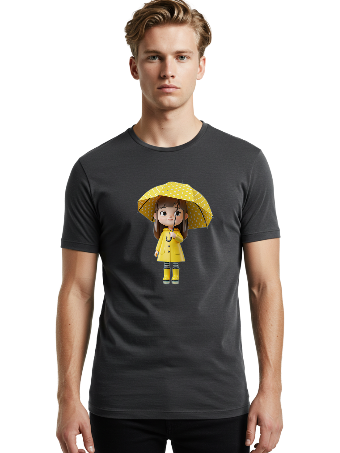Girl-With-Yellow-Raincoat-And-Umbrella Men'S Graphic Tee, 100% Cotton, Comfortable Casual Summer Wear, Machine Washable, Vintage Camera, Old Camera, Antique Camera, Black Camera, Classic Photography, Photography Equipment, Nostalgic Device, Bai041