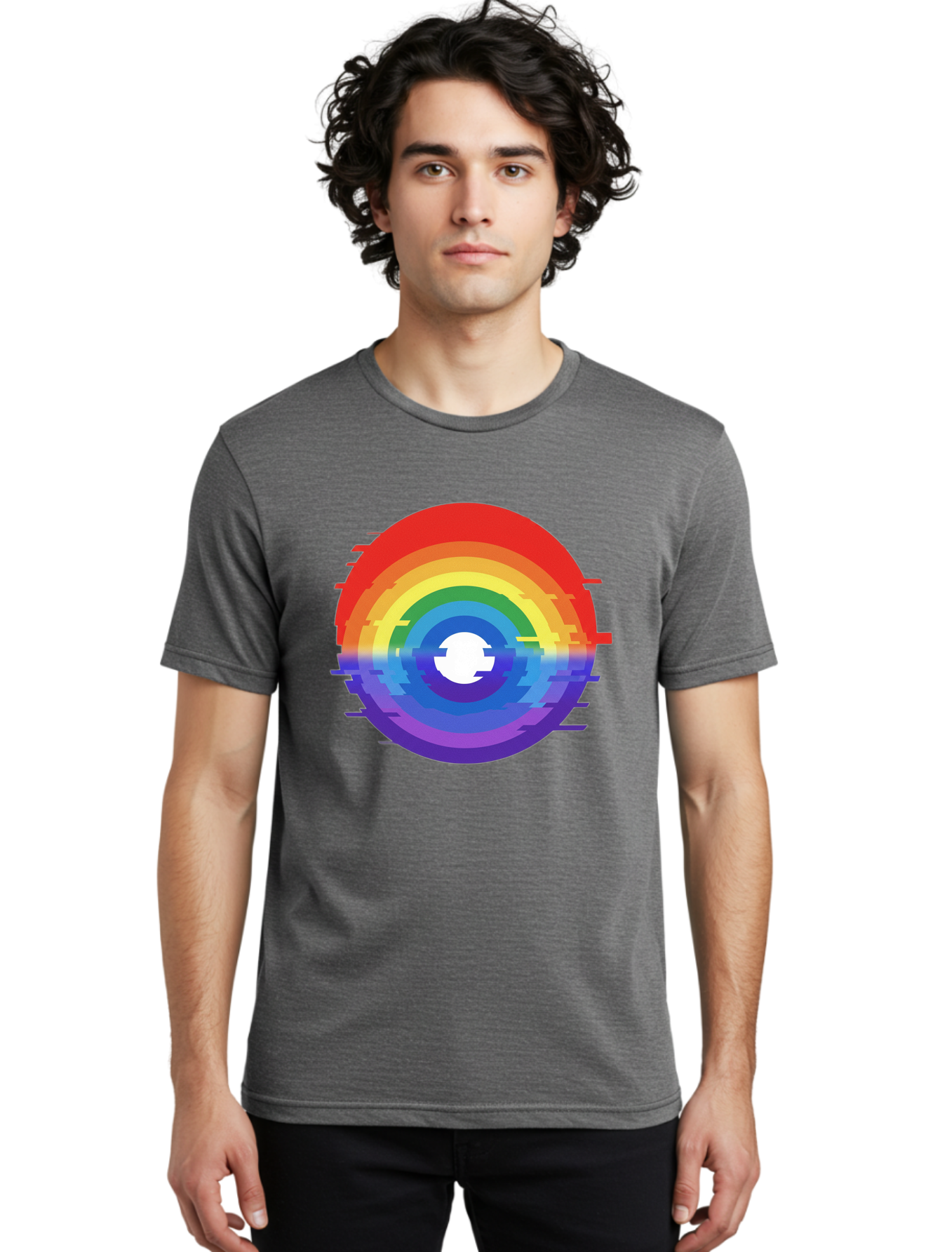 Glitch-Rainbow-Circle Men'S Graphic Tee, 100% Cotton, Comfortable Casual Summer Wear, Machine Washable, Vintage Camera, Old Camera, Antique Camera, Black Camera, Classic Photography, Photography Equipment, Nostalgic Device, Film Camera, Bai043