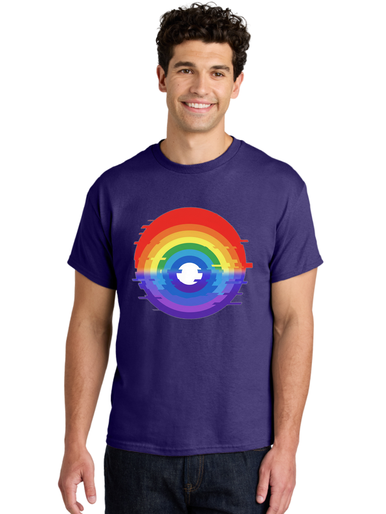 Glitch-Rainbow-Circle Men'S Graphic Tee, 100% Cotton, Comfortable Casual Summer Wear, Machine Washable, Vintage Camera, Old Camera, Antique Camera, Black Camera, Classic Photography, Photography Equipment, Nostalgic Device, Film Camera, Bai043