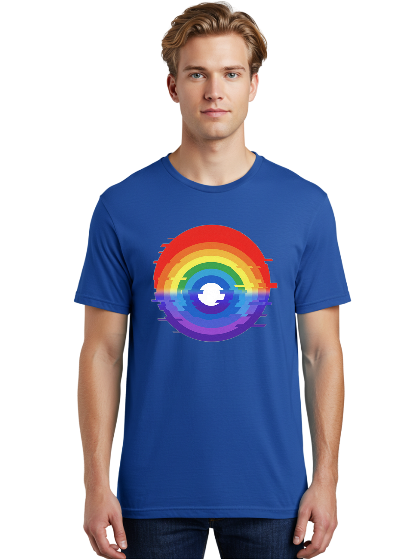Glitch-Rainbow-Circle Men'S Graphic Tee, 100% Cotton, Comfortable Casual Summer Wear, Machine Washable, Vintage Camera, Old Camera, Antique Camera, Black Camera, Classic Photography, Photography Equipment, Nostalgic Device, Film Camera, Bai043